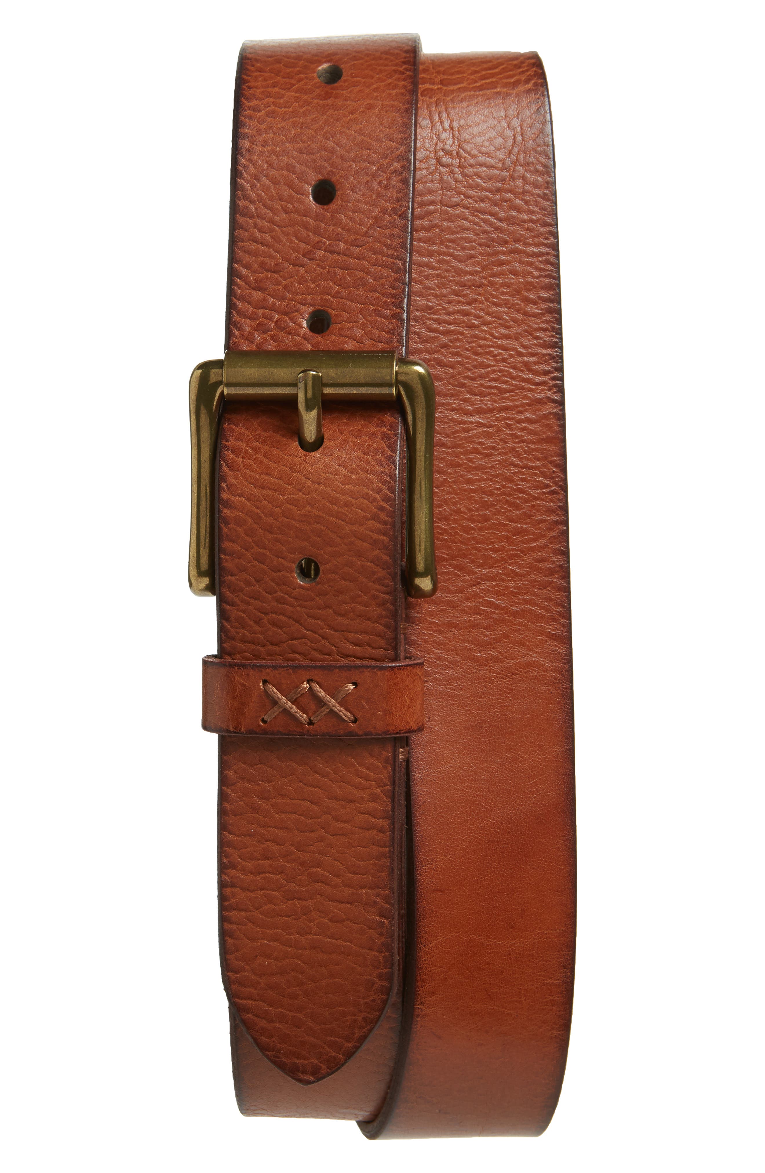 Frye Flat Panel Leather Belt, Cognac
