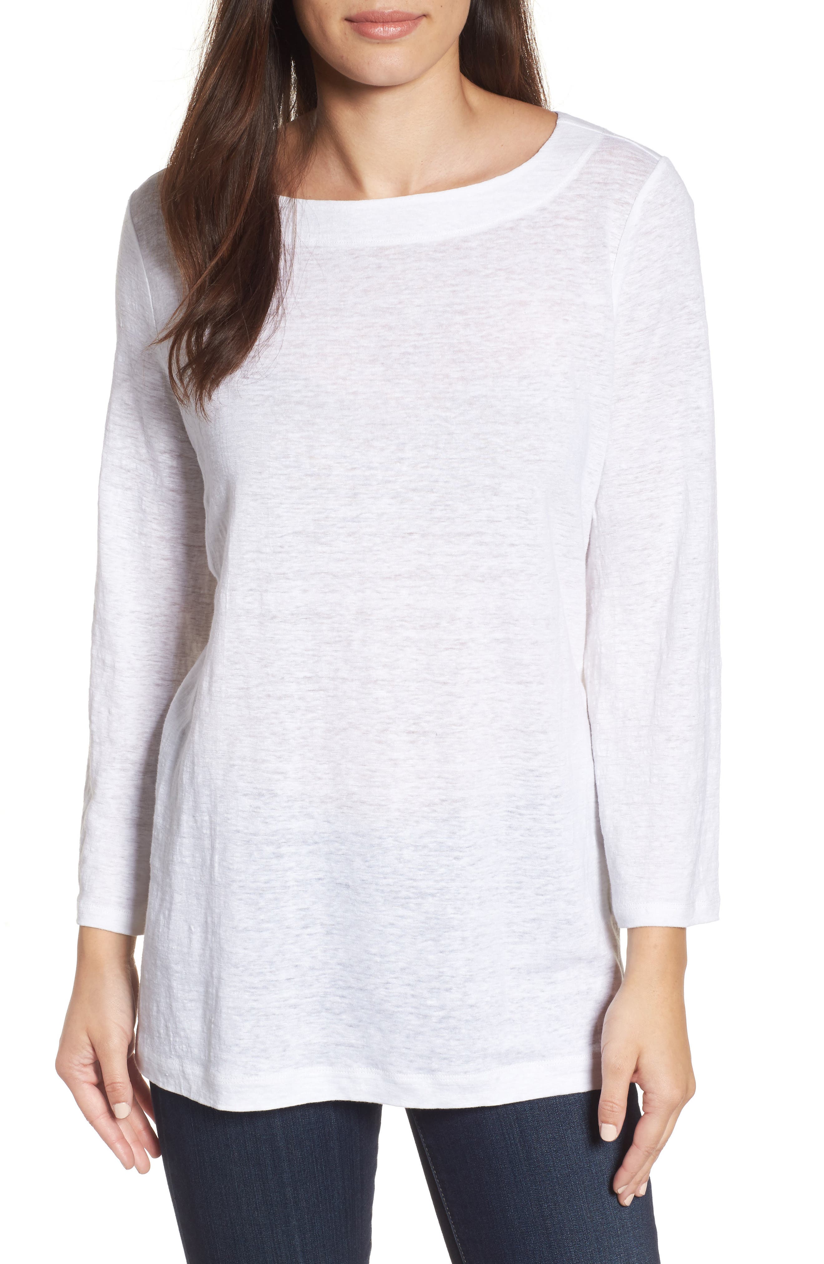 Eileen Fisher Organic Linen Bateau Neck Top Nordstrom