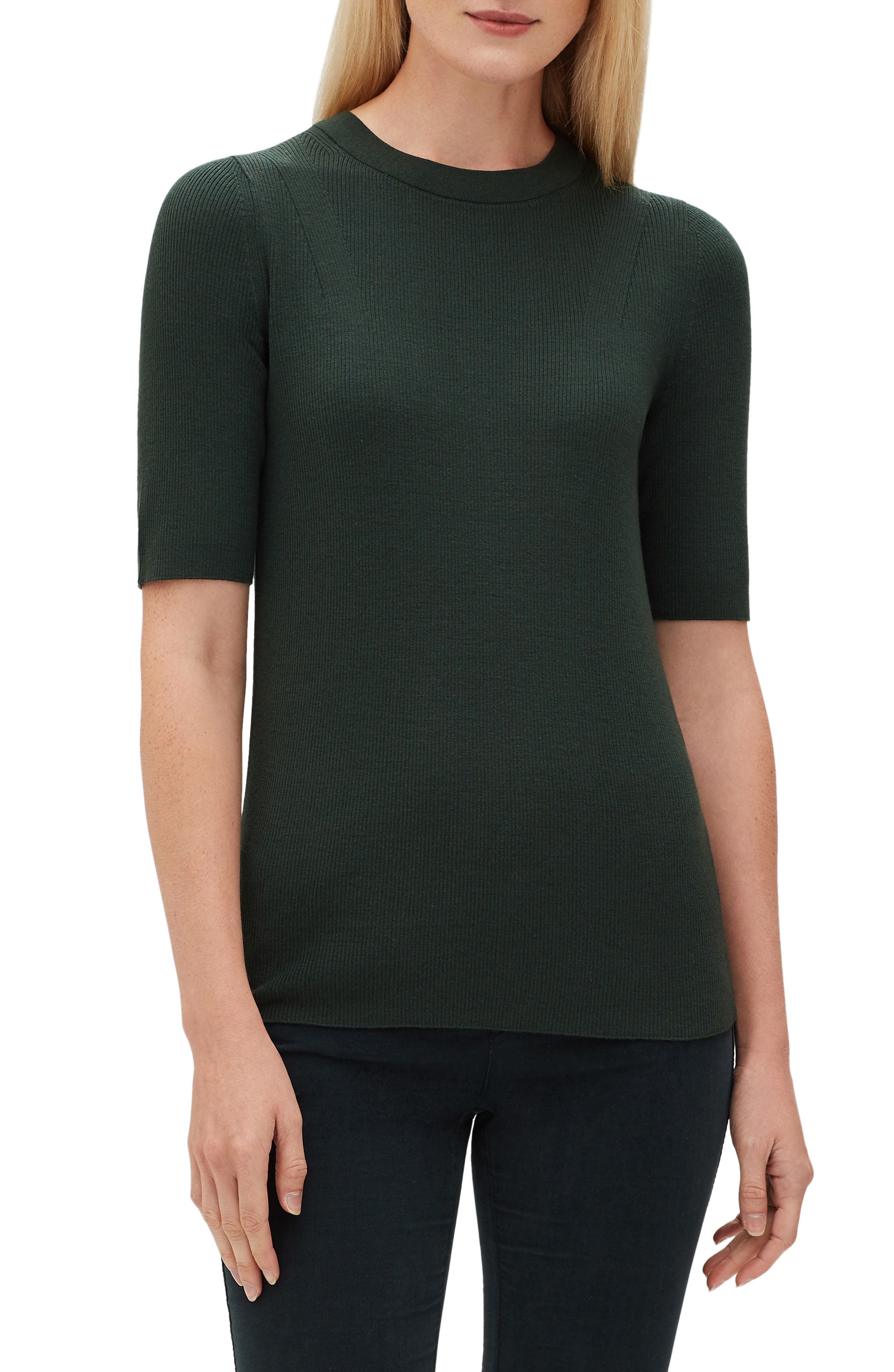 Lafayette 148 New York Ribbed Merino Wool Sweater, Green