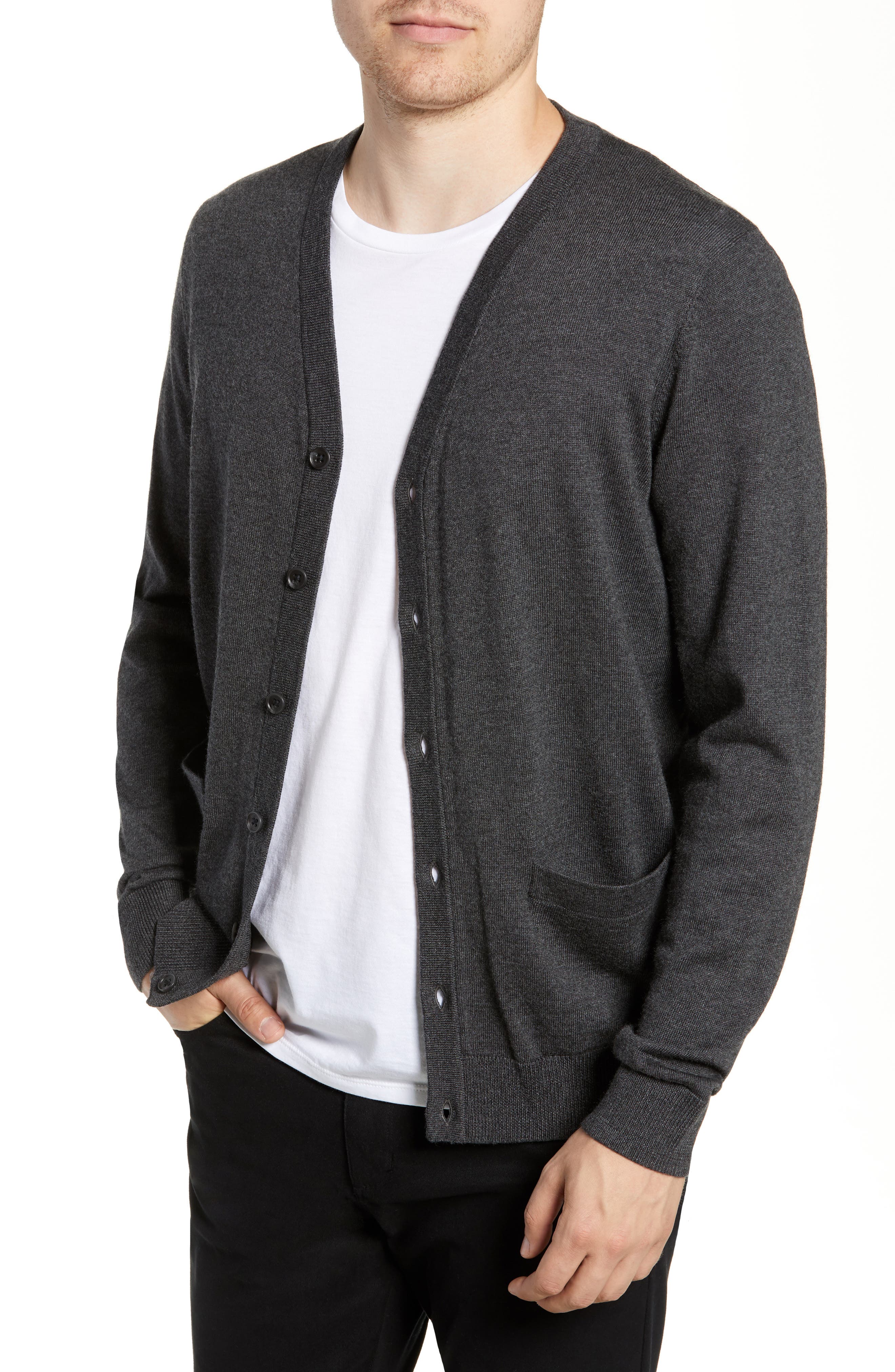 Nordstrom Shop Merino V-Neck Cardigan, Grey