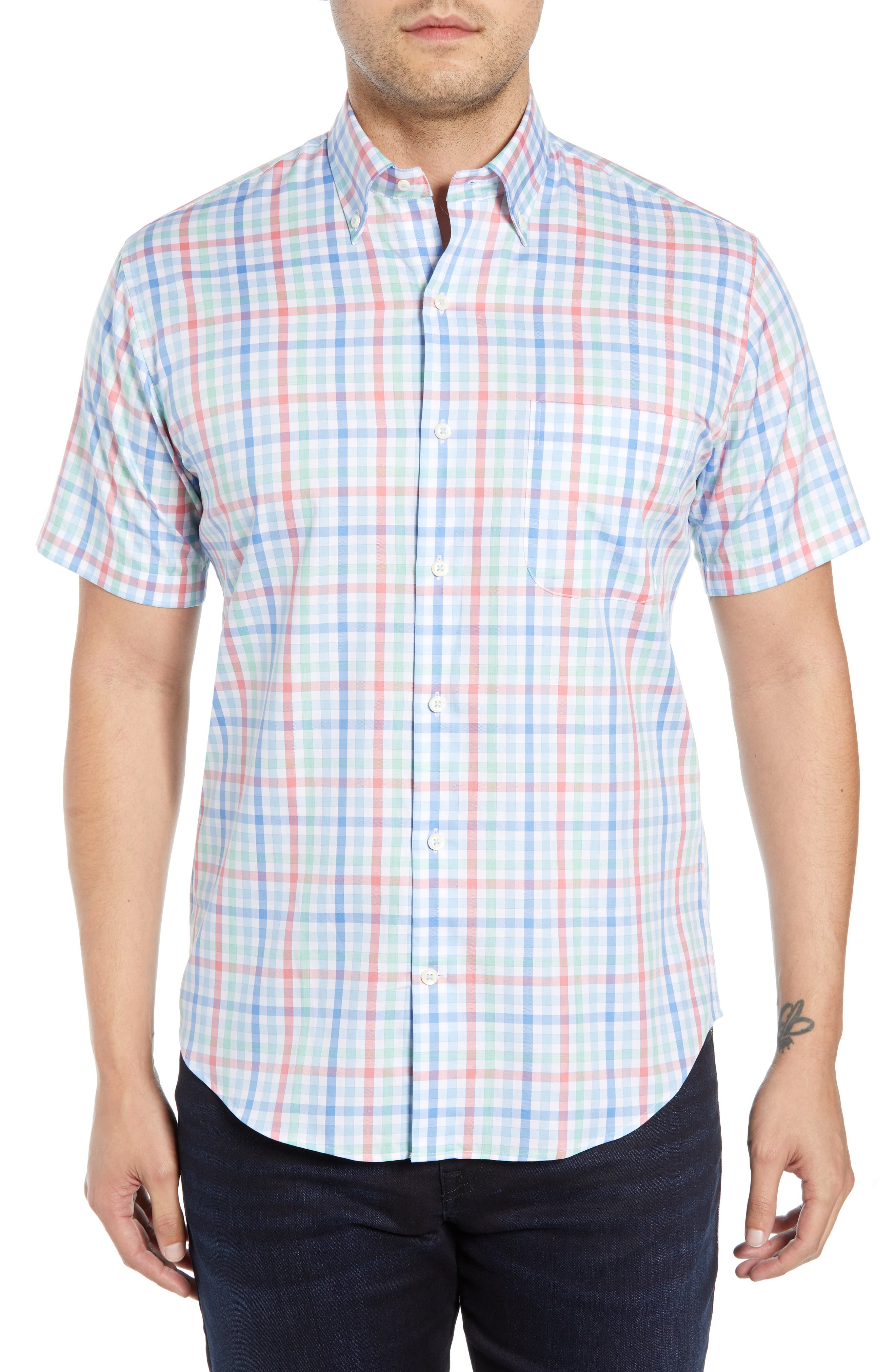 Peter Millar Crown Classic Fit Plaid Cotton Sport Shirt, Blue