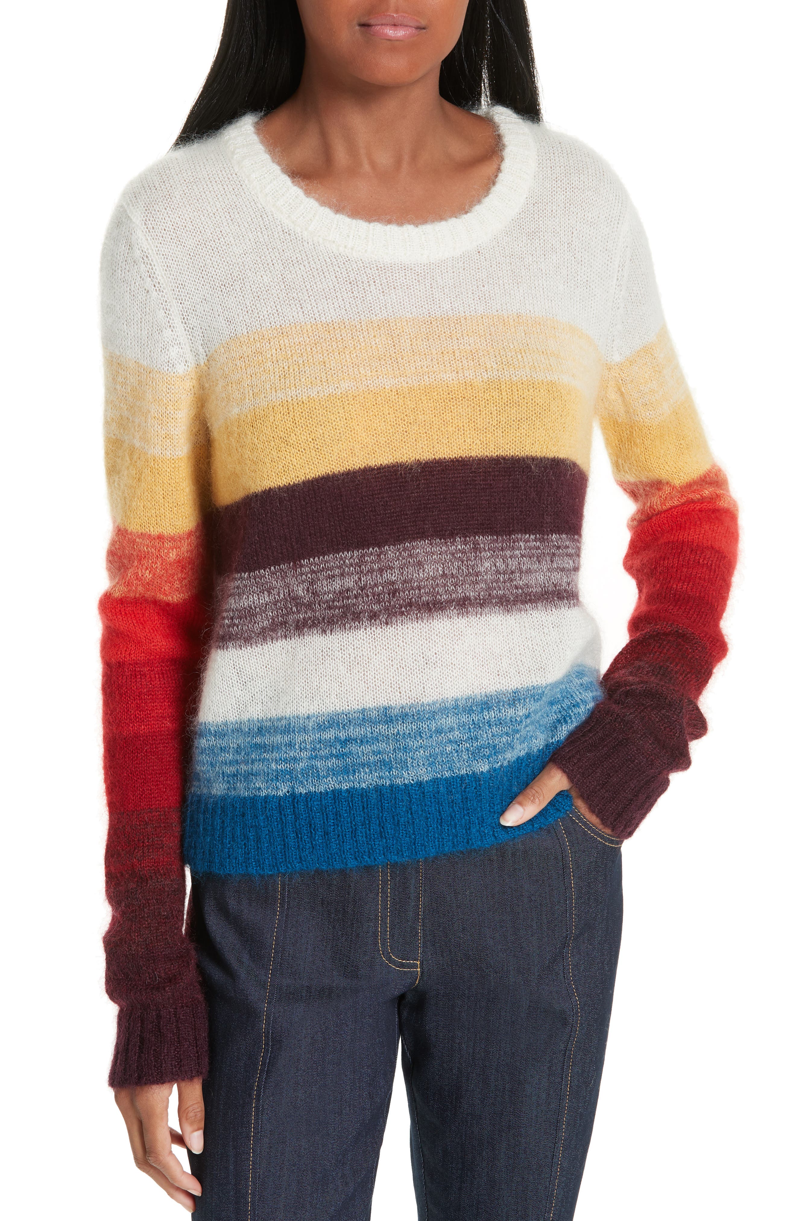 Cinq A Sept Alizeh Stripe Mohair & Wool Sweater, Burgundy