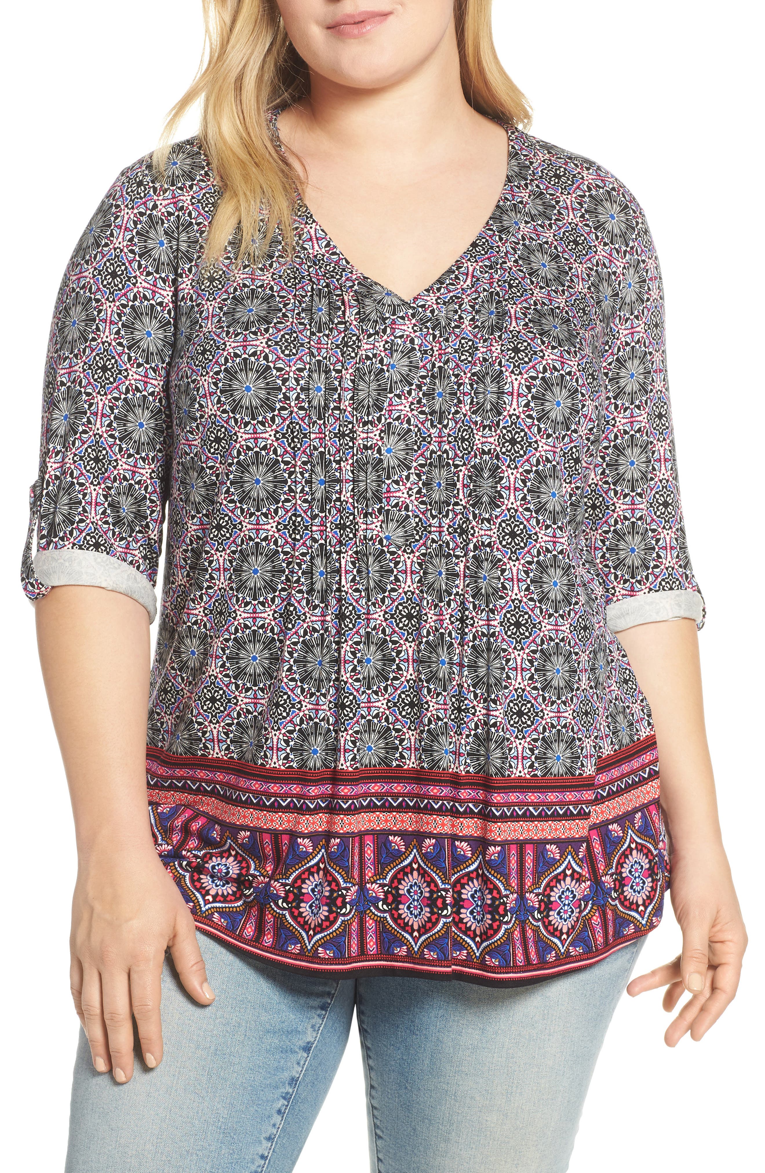 Plus Size Daniel Rainn Pintuck Front Top, Black