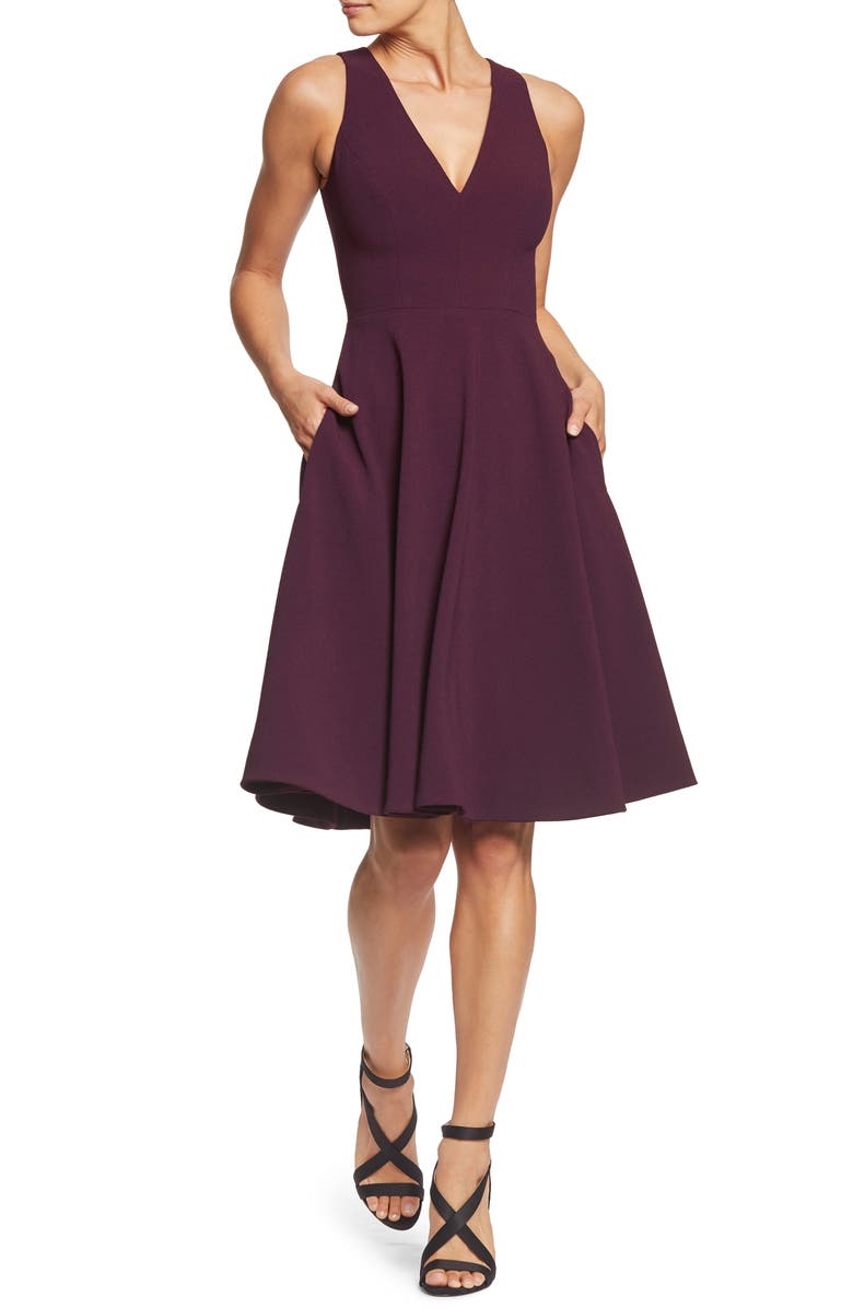 Catalina Tea Length Fit & Flare Dress, Main, color, PLUM