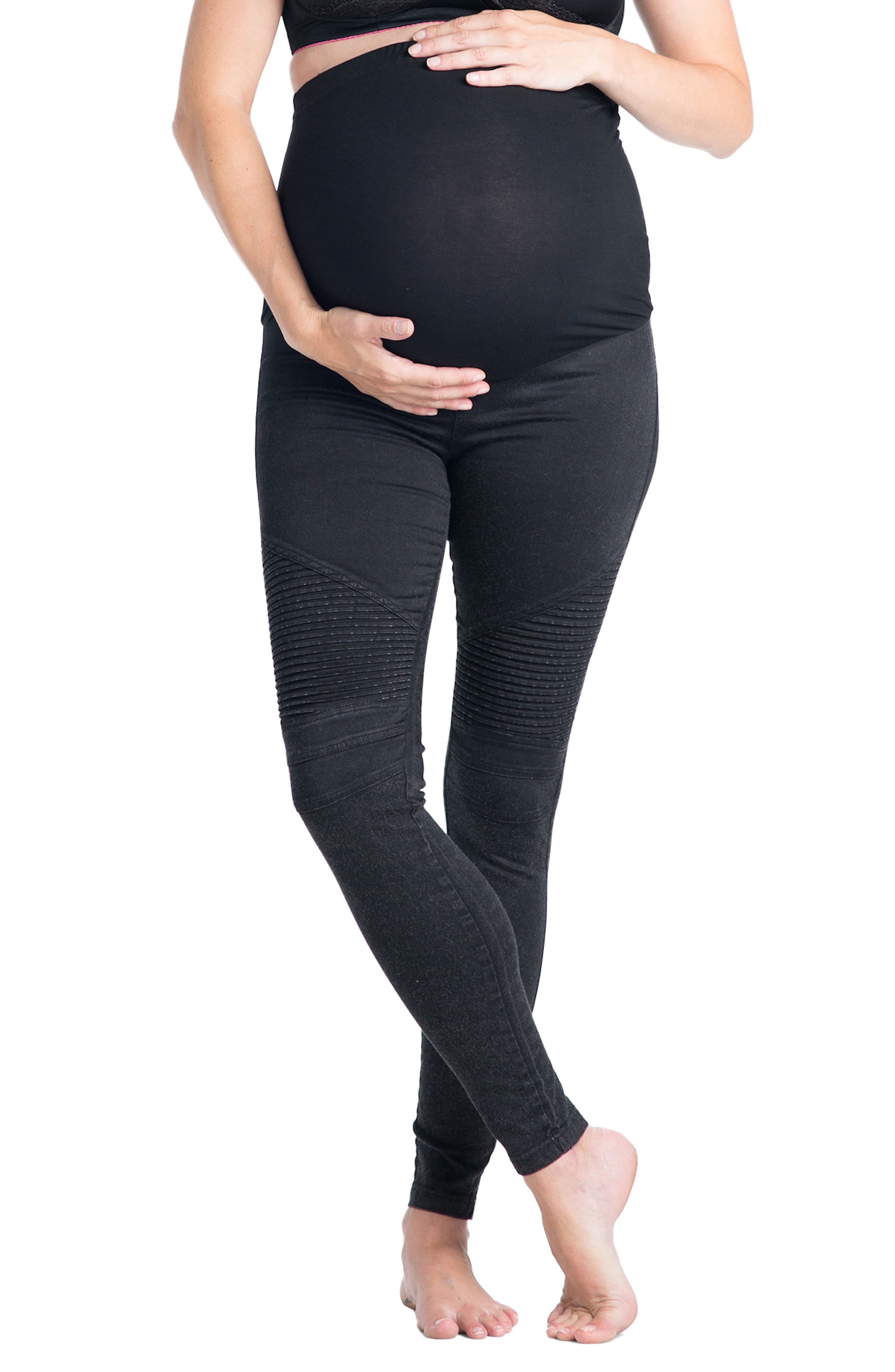 Preggo Leggings Moto Maternity Leggings, Black
