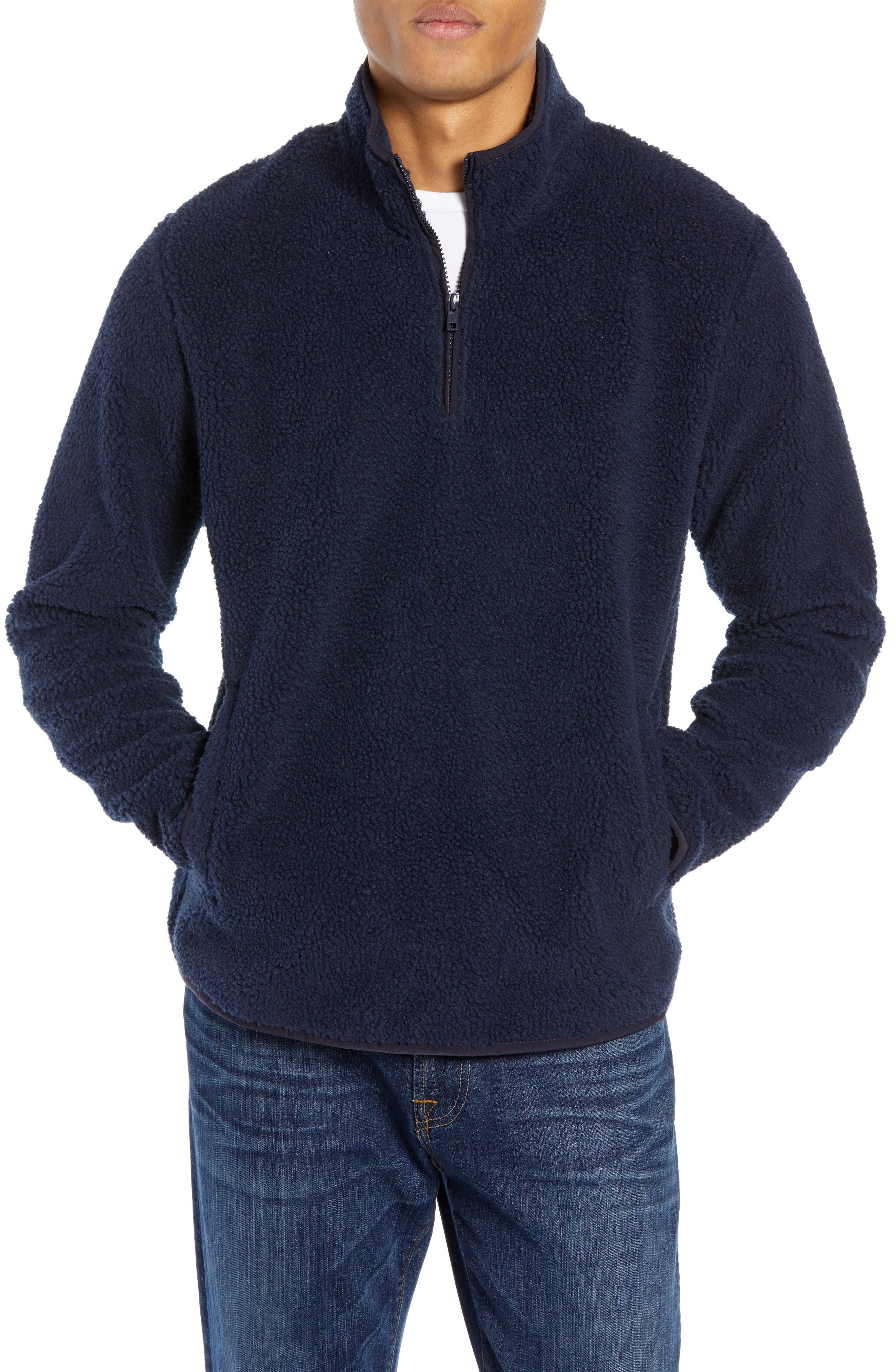 Nordstrom Shop Quarter Zip Fleece Pullover, Blue