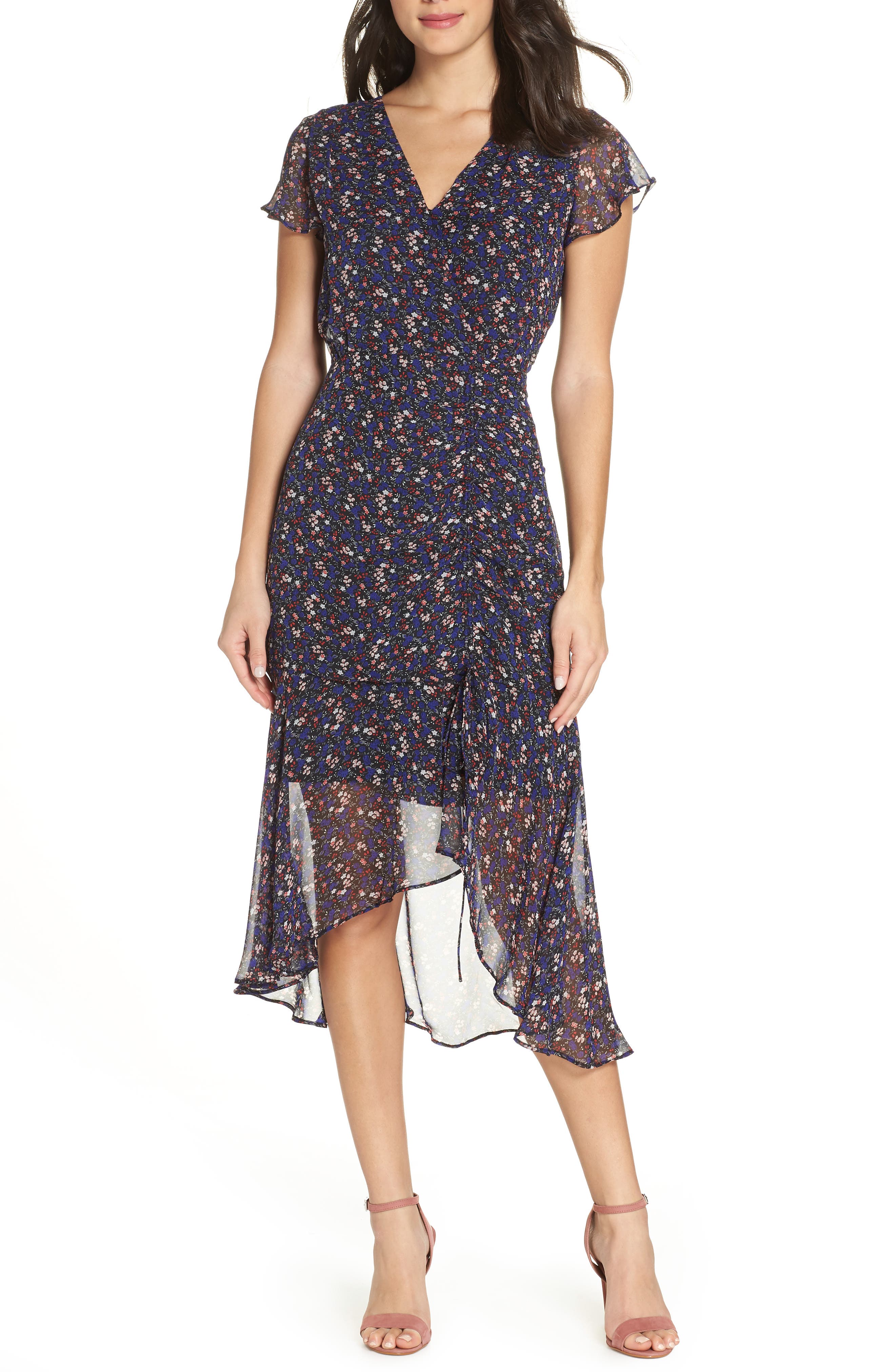 Sam Edelman Ditzy Print Ruched Midi Dress, Purple