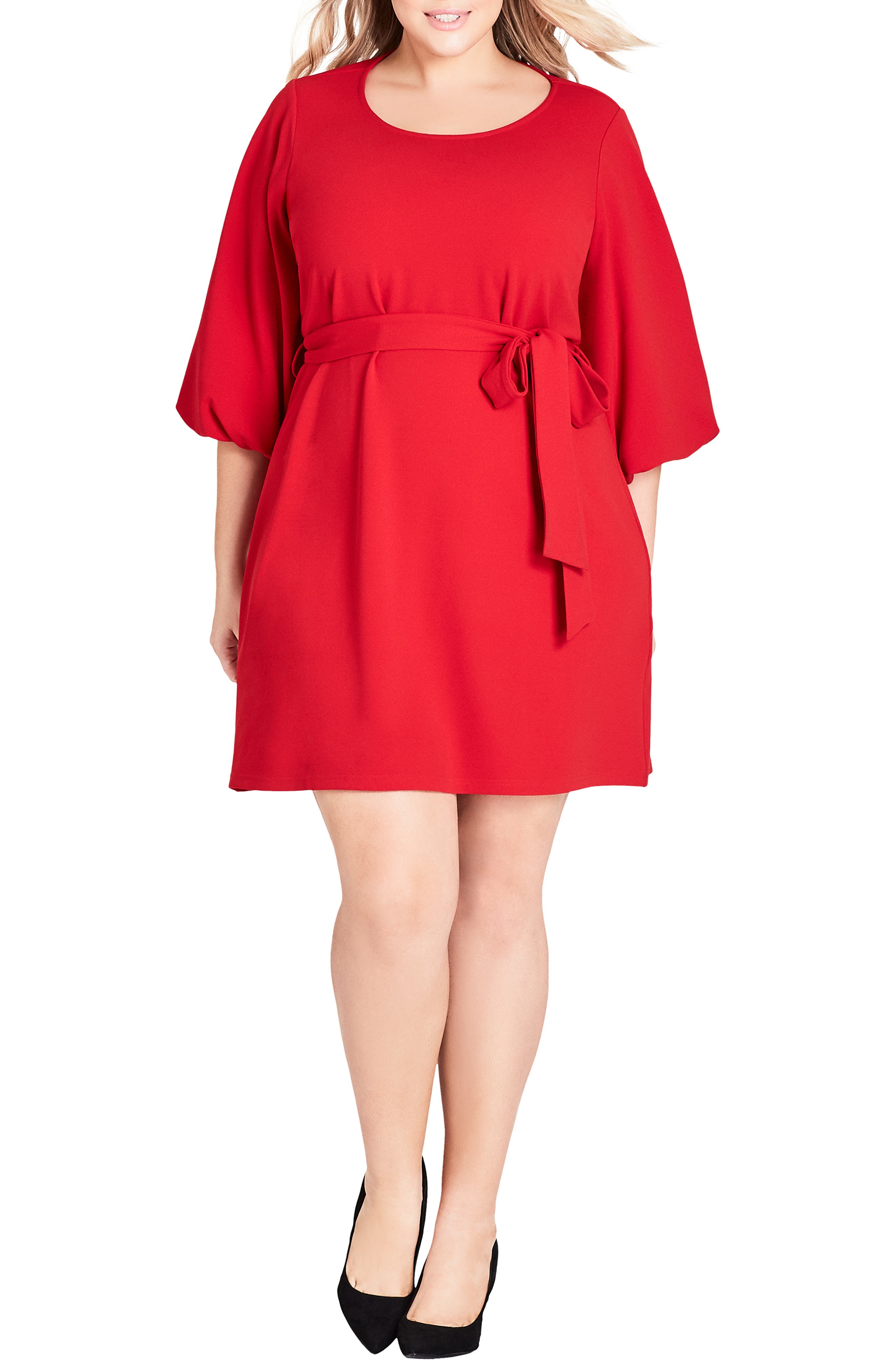 Plus Size City Chic Bubble Sleeve Dress, Red