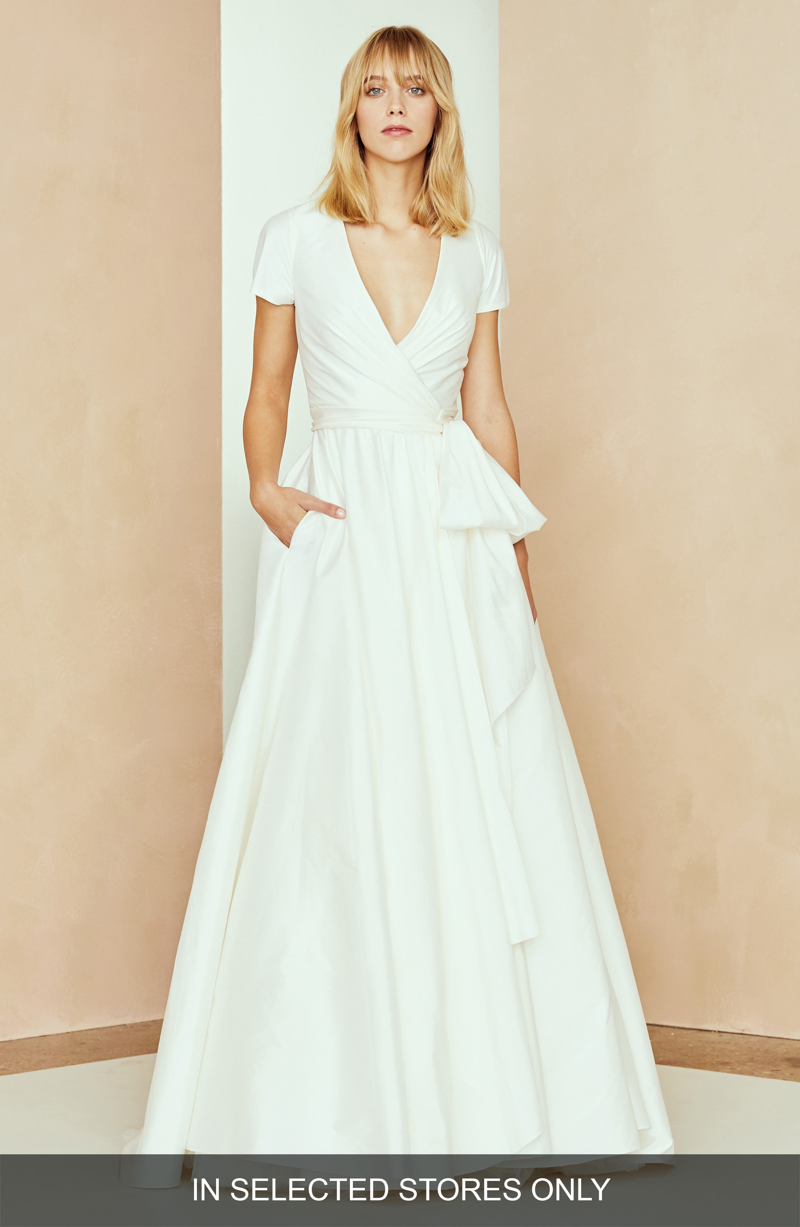 Nouvelle Amsale Nic Taffeta Wrap Ballgown, Size - Ivory