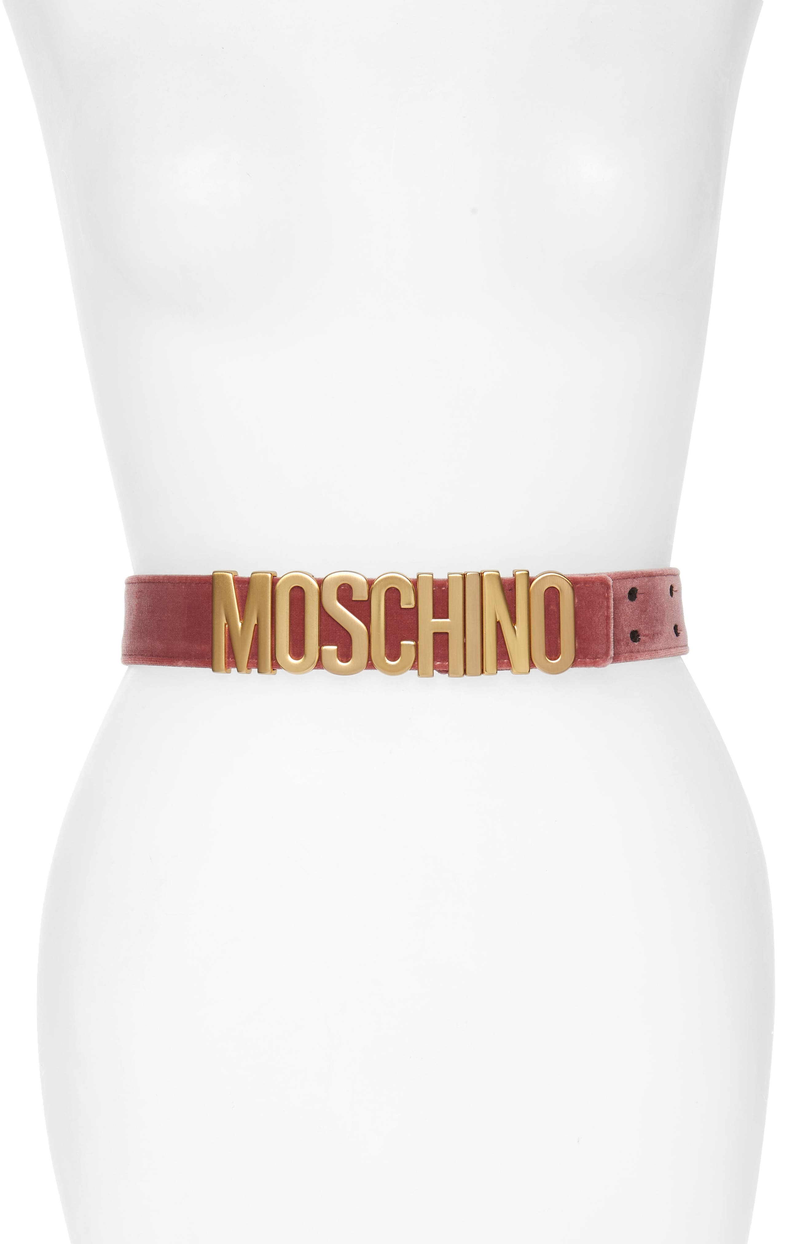 Moschino Logo Velvet Belt, Rose Pink With Gold