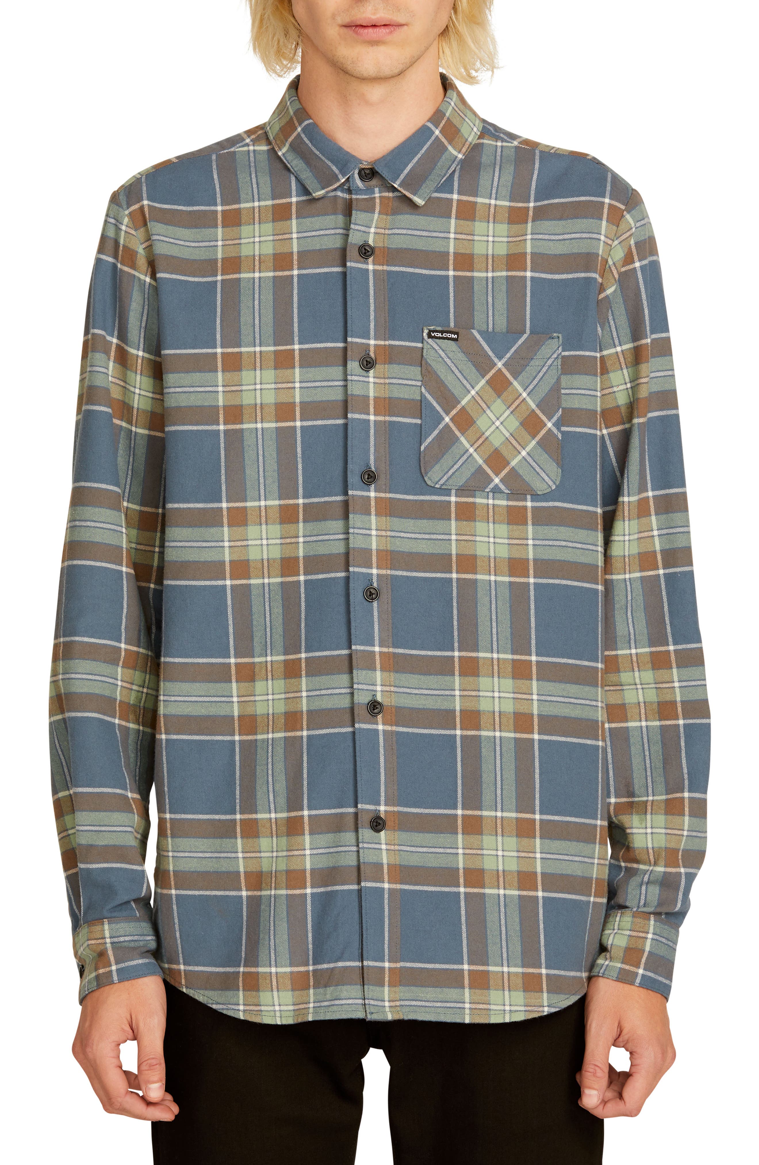 Volcom Caden Plaid Flannel Shirt, Blue