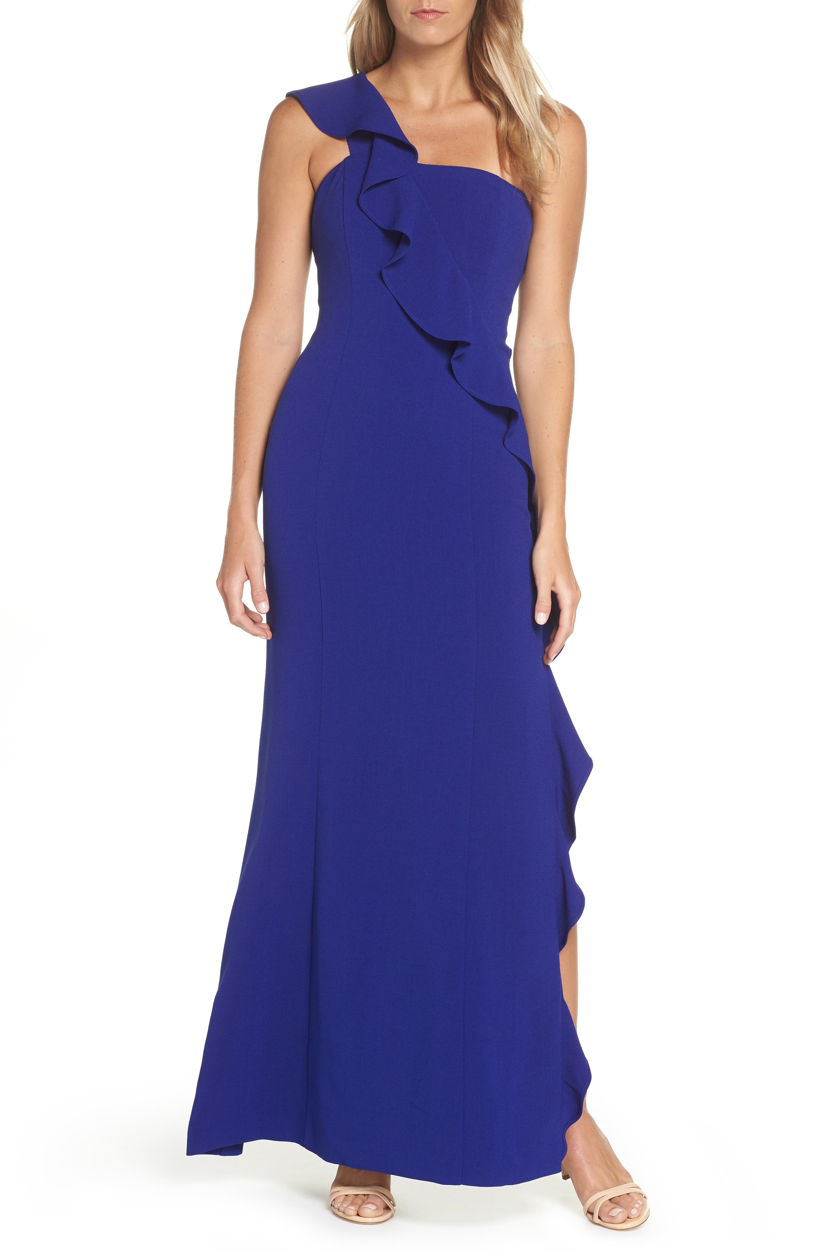 Petite Vince Camuto One-Shoulder Gown, Blue