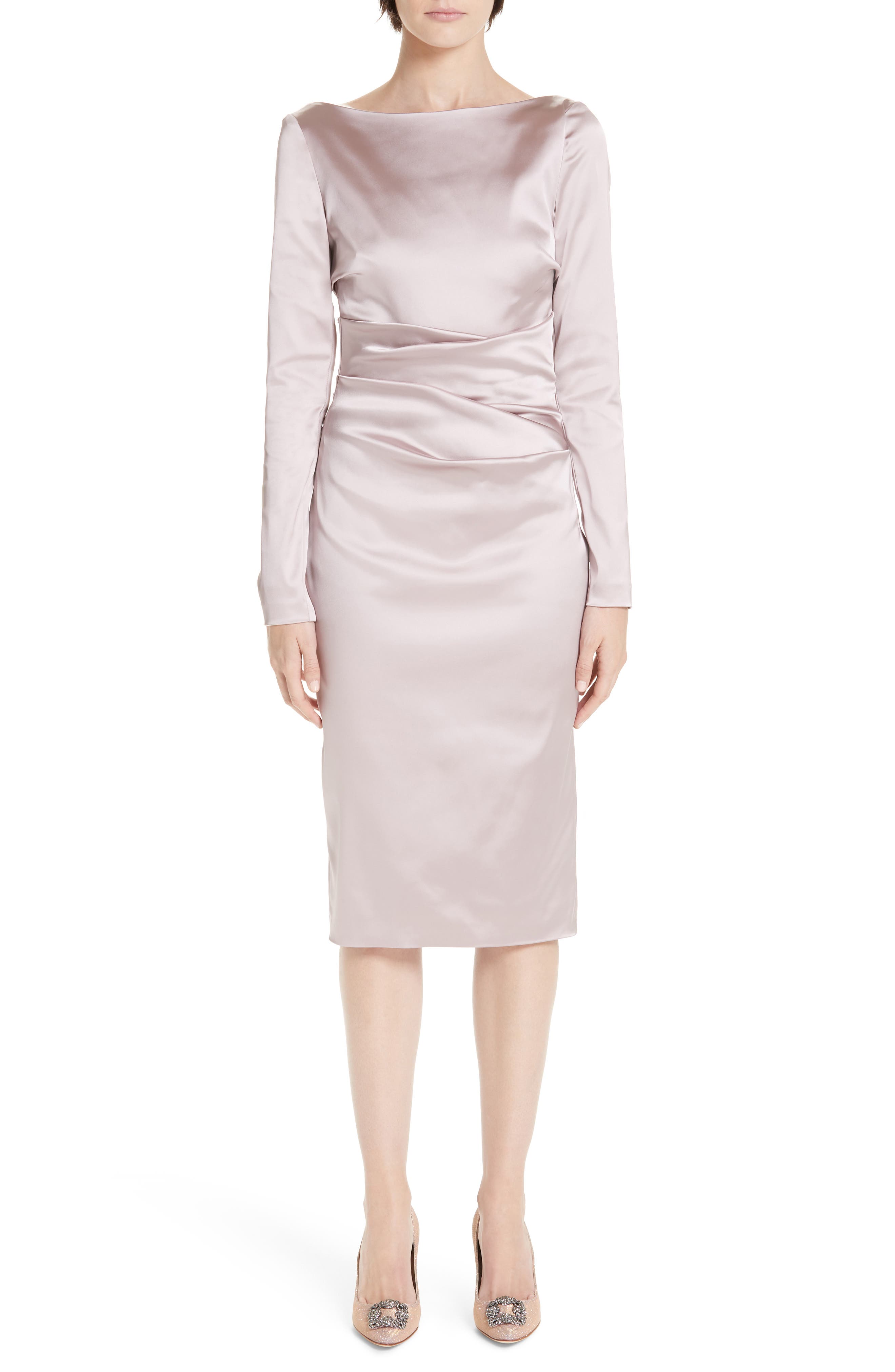 Talbot Runhof Bow Back Duchess Satin Sheath Dress