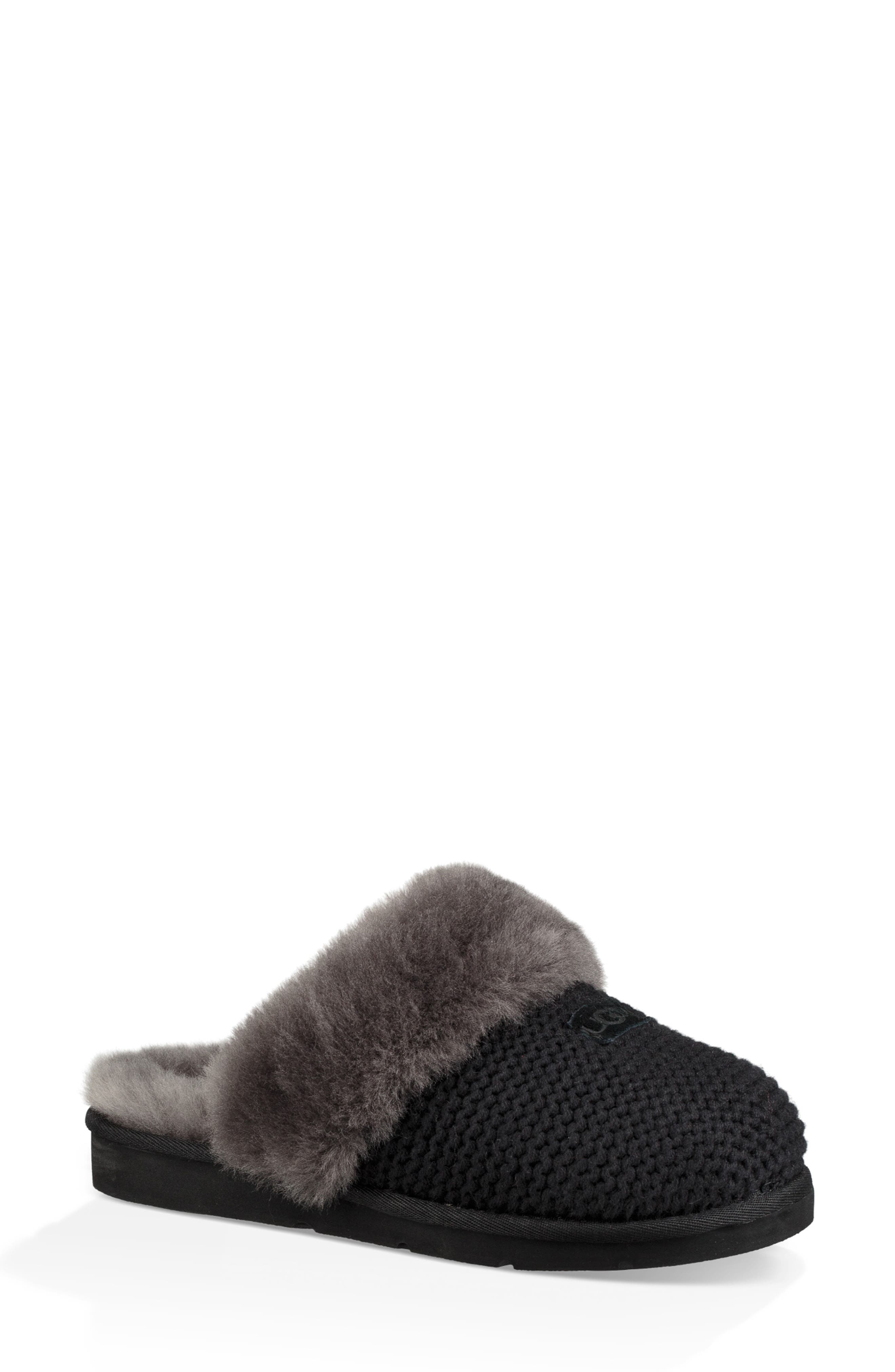 Ugg Cozy Knit Genuine Shearling Slipper, Black
