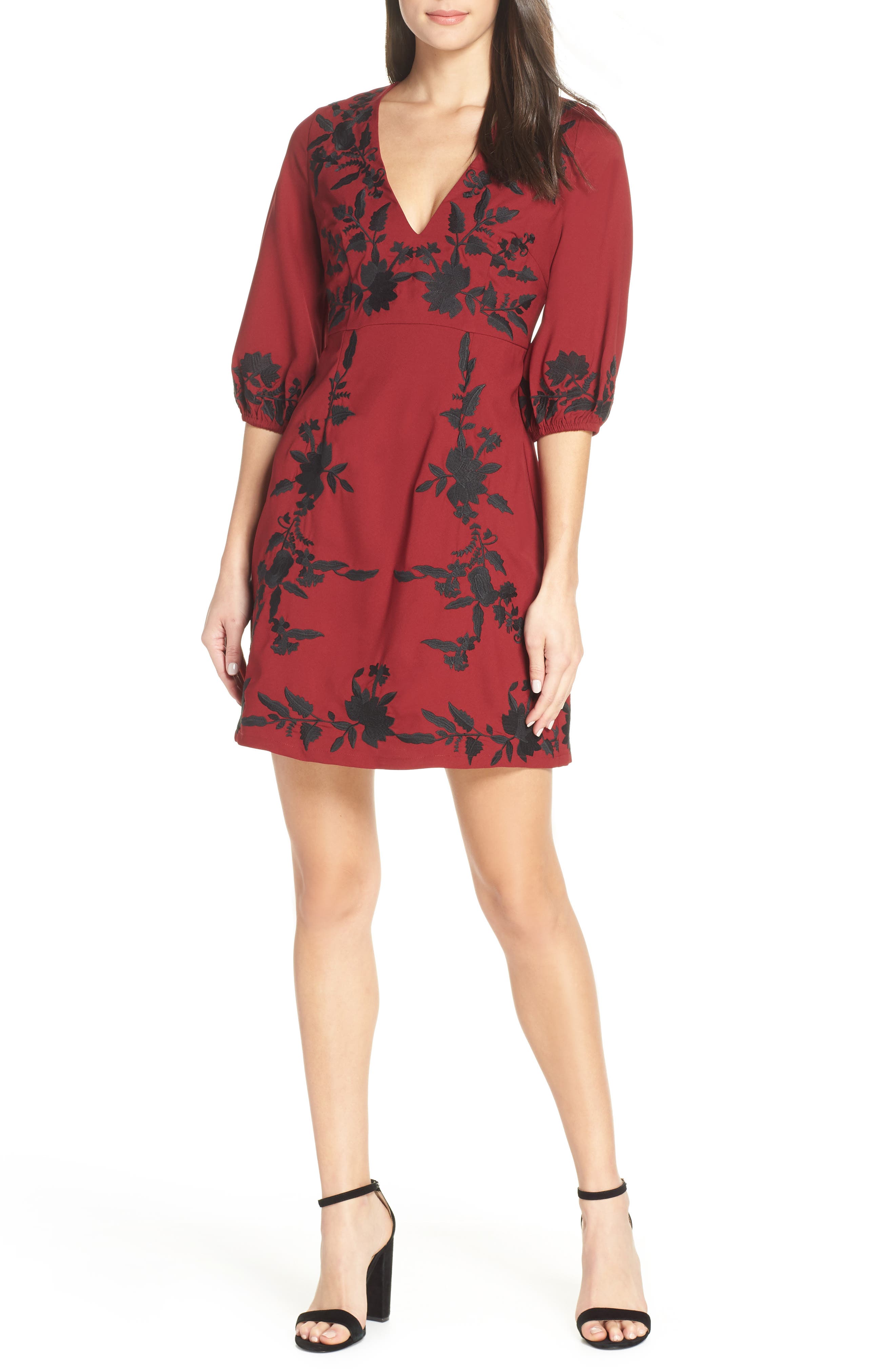 Foxiedox Melia Embroidered Cocktail Dress, Burgundy