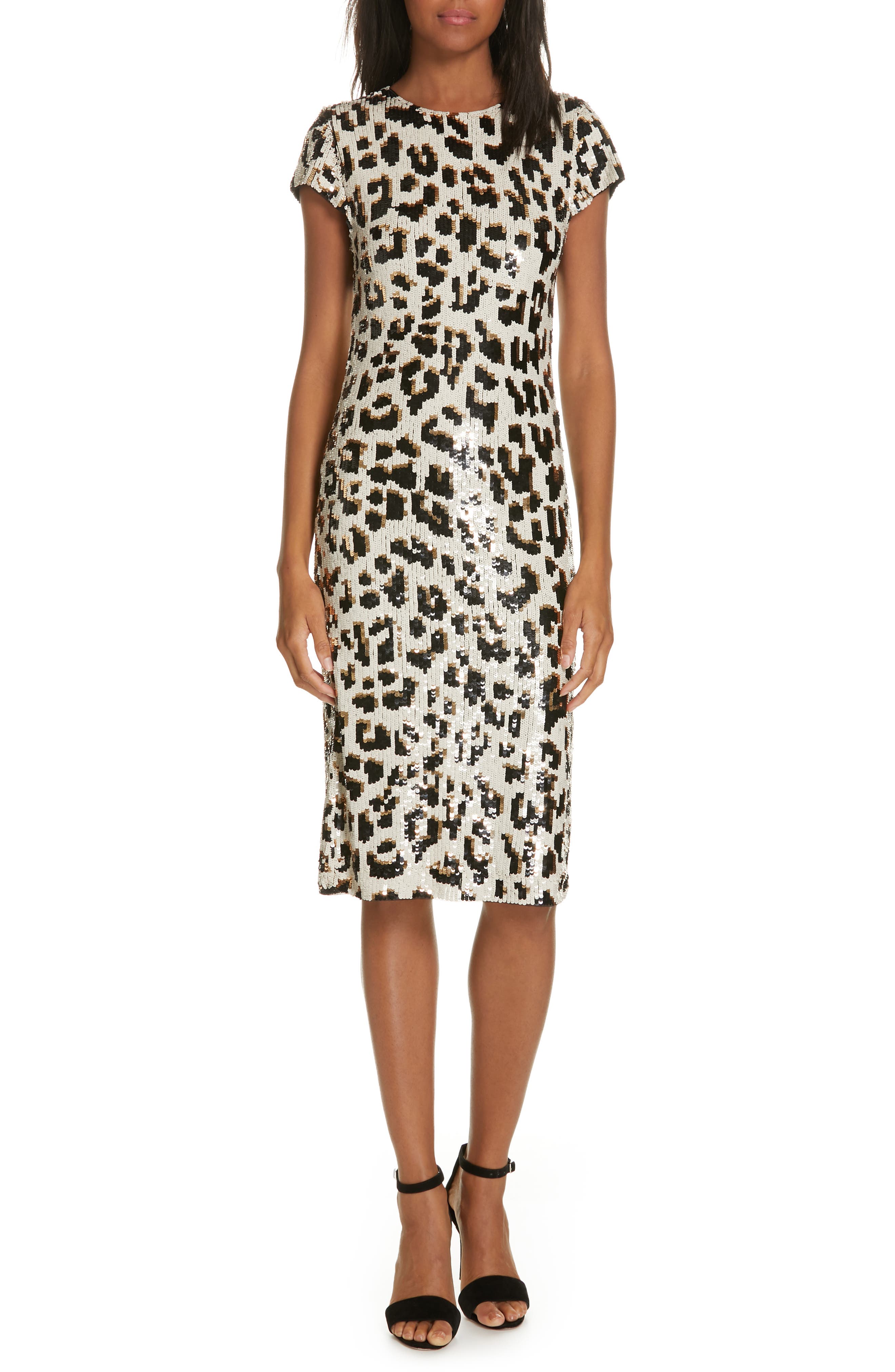Alice + Olivia Nat Sequin Sheath Dress, Beige