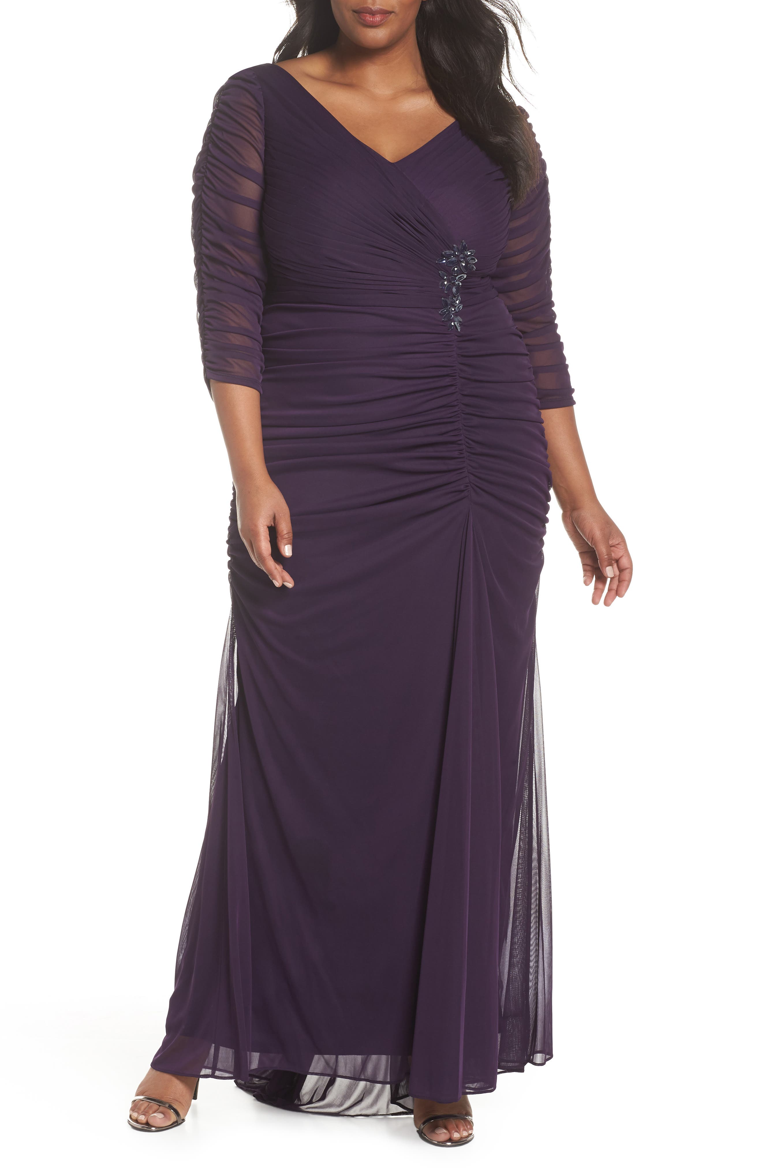 Plus Size Adrianna Papell Beaded Mesh Gown, Burgundy