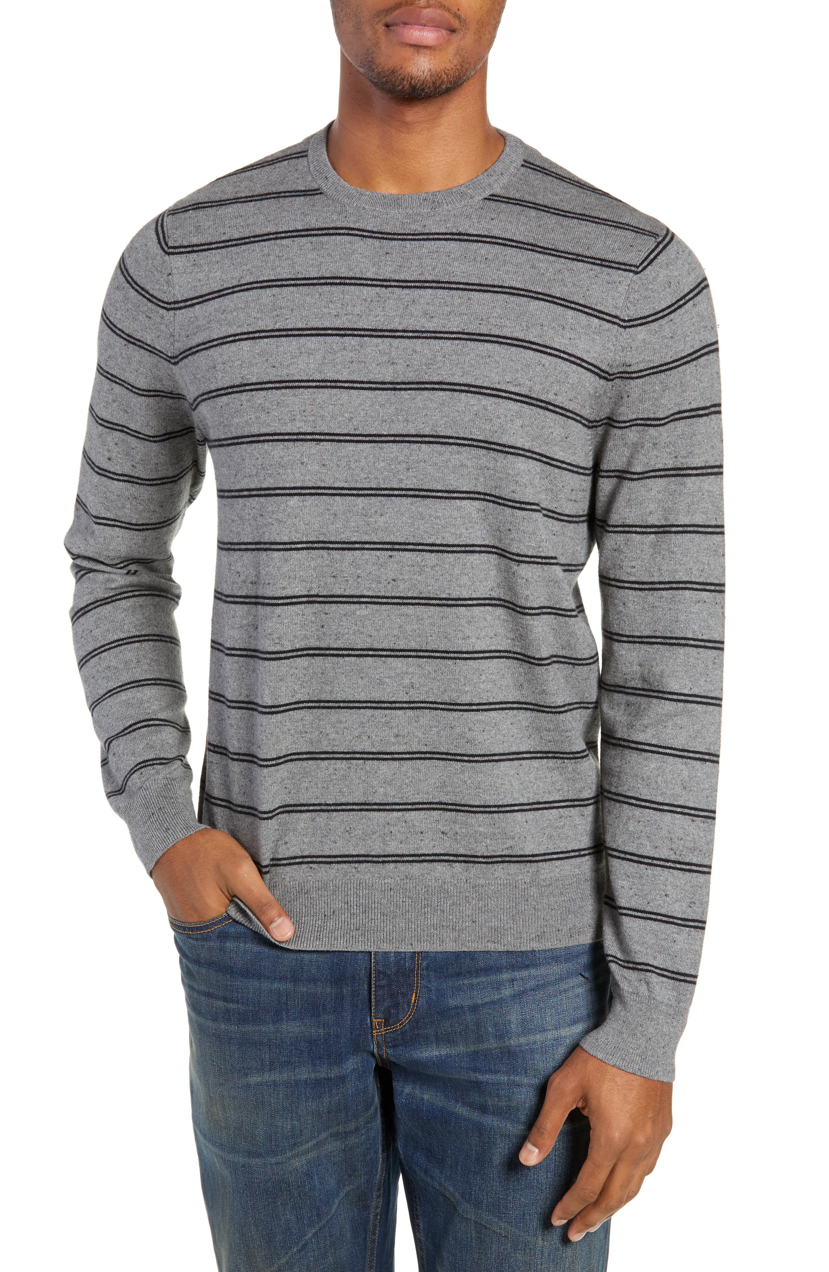Nordstrom Shop Regular Fit Stripe Cotton & Cashmere Sweater, Grey