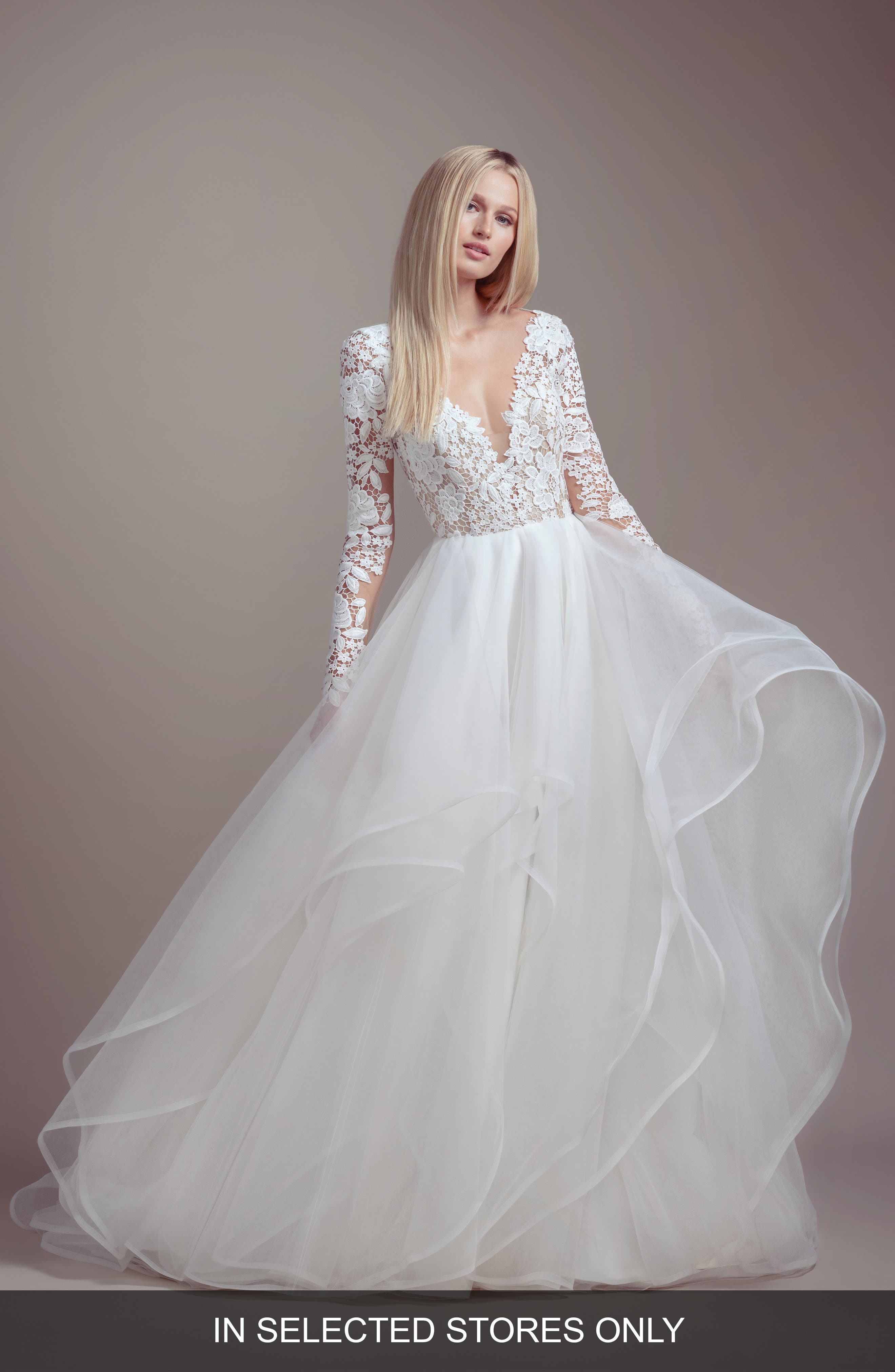 Blush By Hayley Paige Praise Long Sleeve Lace & Tulle Wedding Dress, Size IN STORE ONLY - Ivory