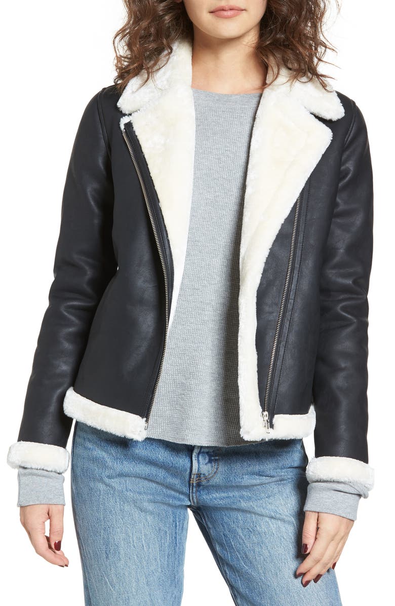 Obey Chloé Faux Leather Moto Jacket with Faux Fur Trim | Nordstrom
