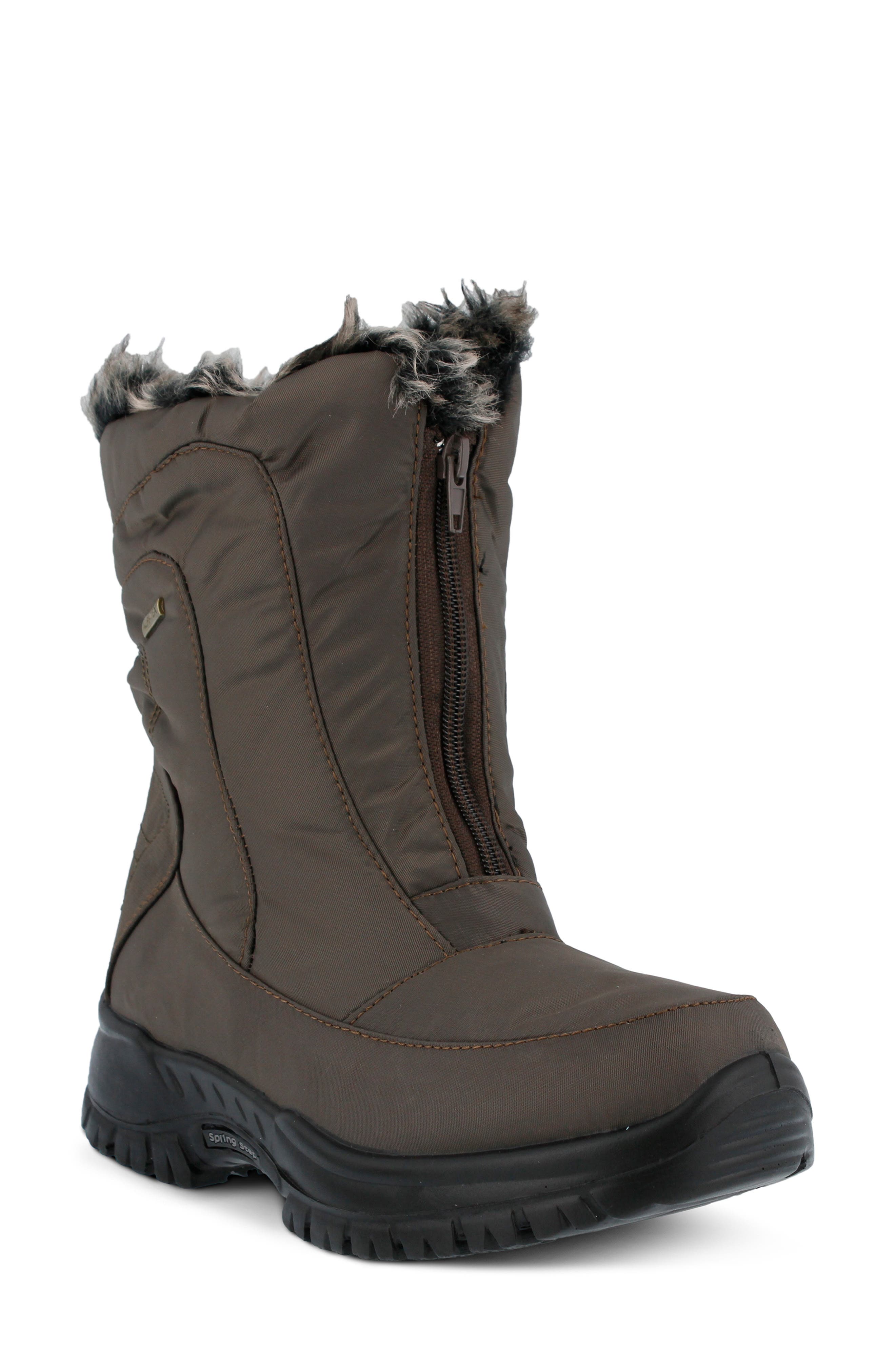 Spring Step Zigzag Waterproof Faux Fur Bootie - Brown