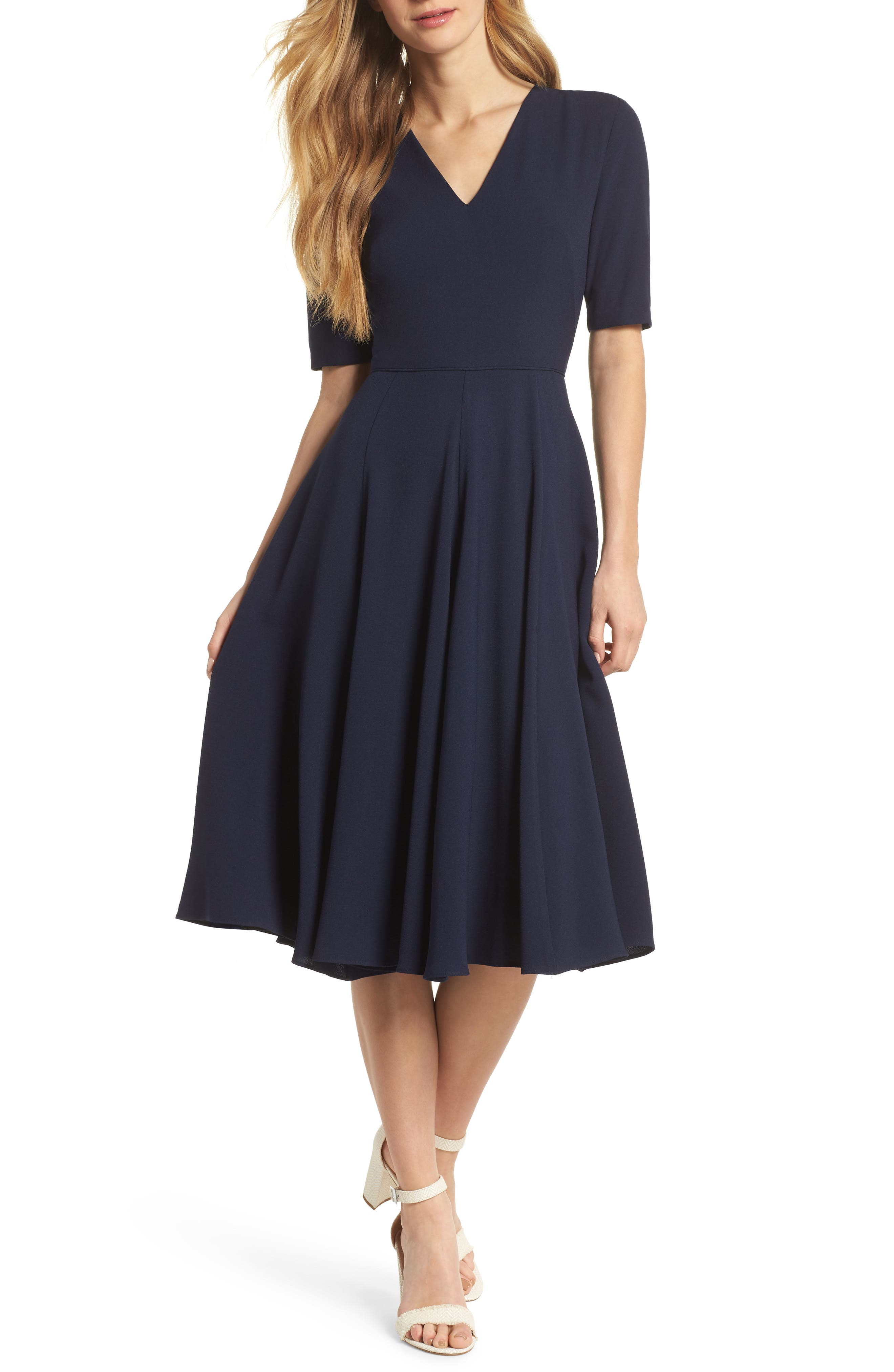 Gal Meets Glam Collection Edith City Crepe Fit & Flare Midi Dress, Blue