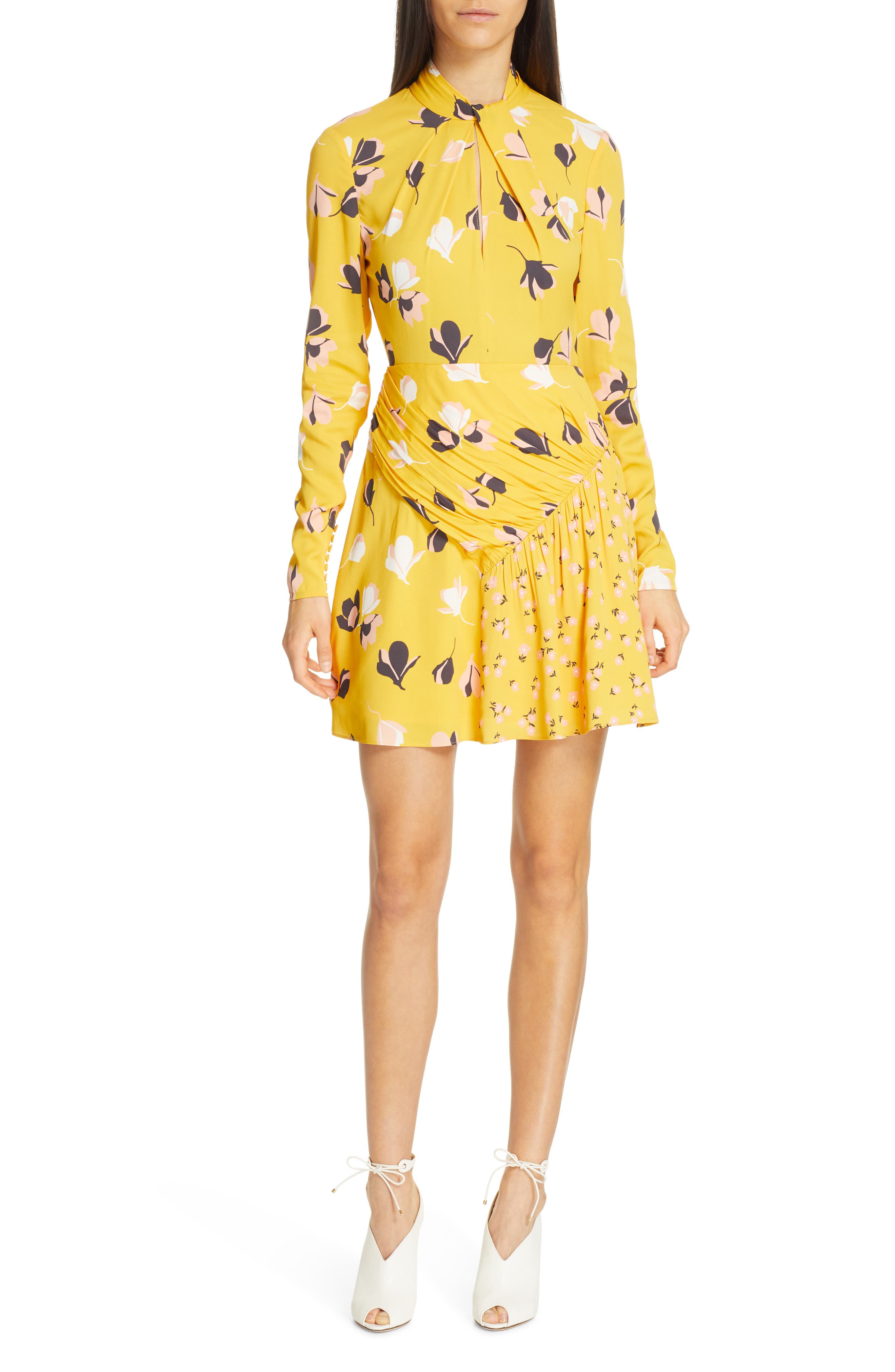 Self-Portrait Floral Print Twist Neck Long Sleeve Minidress