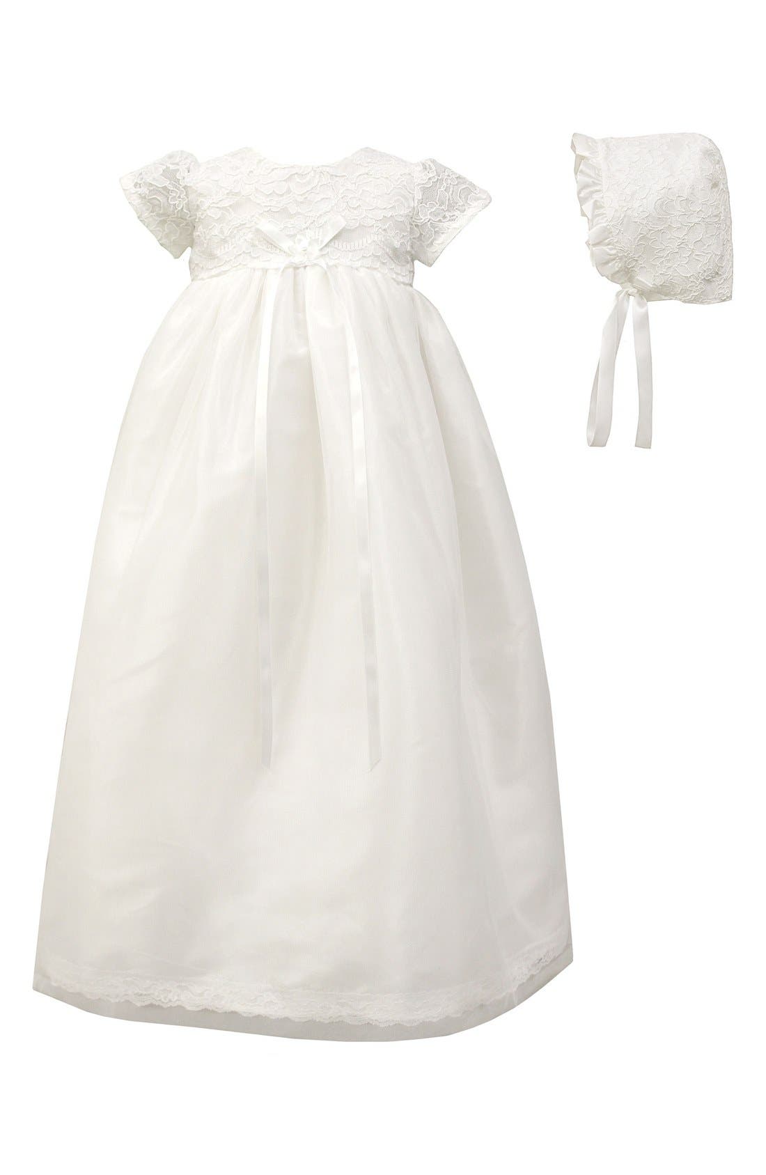 Infant C.i. Castro & Co. Scalloped Lace Christening Gown & Bonnet Set