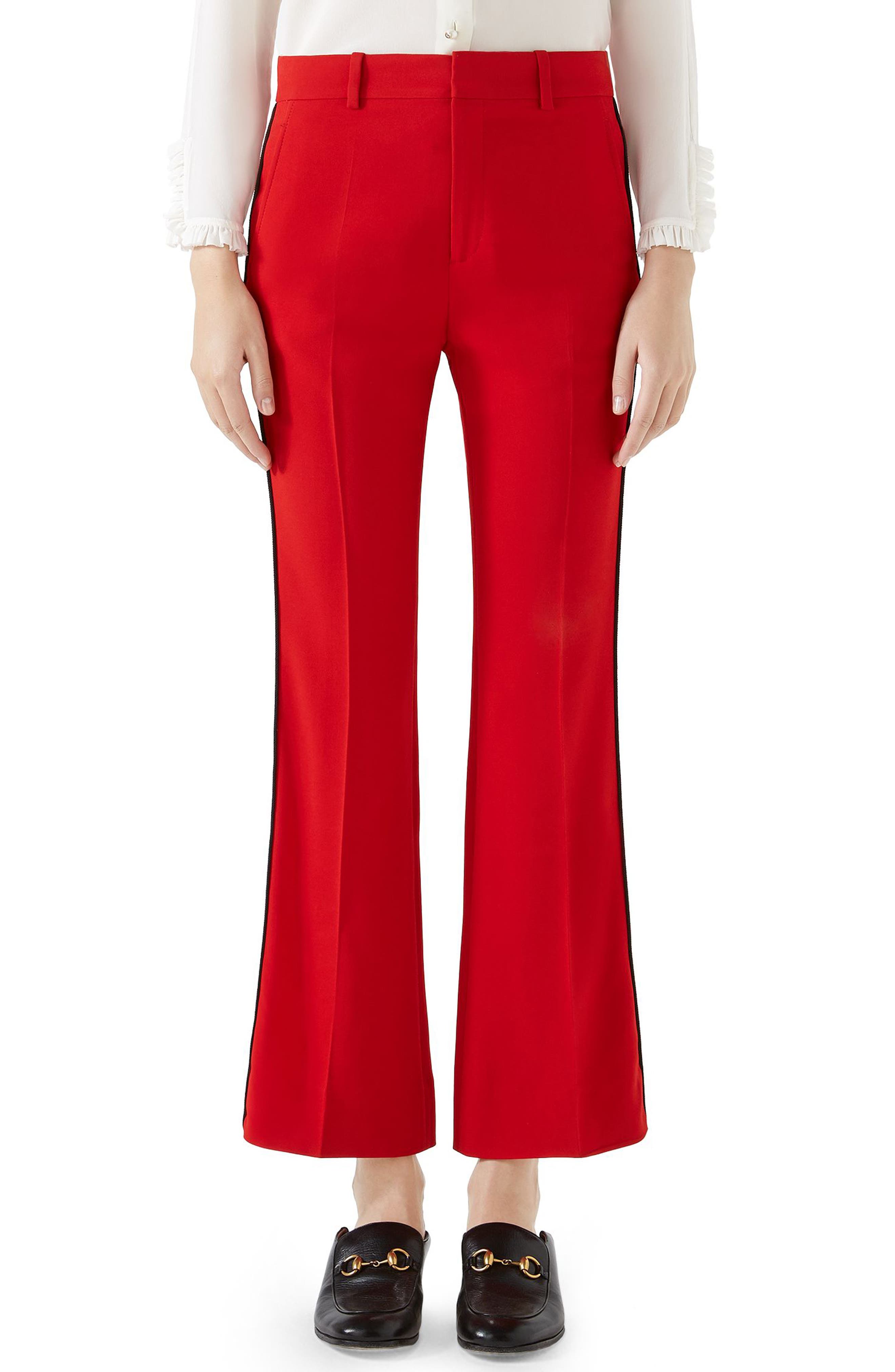 Gucci Side Stripe Stretch Cady Crop Flare Pants, US / 42 IT - Red