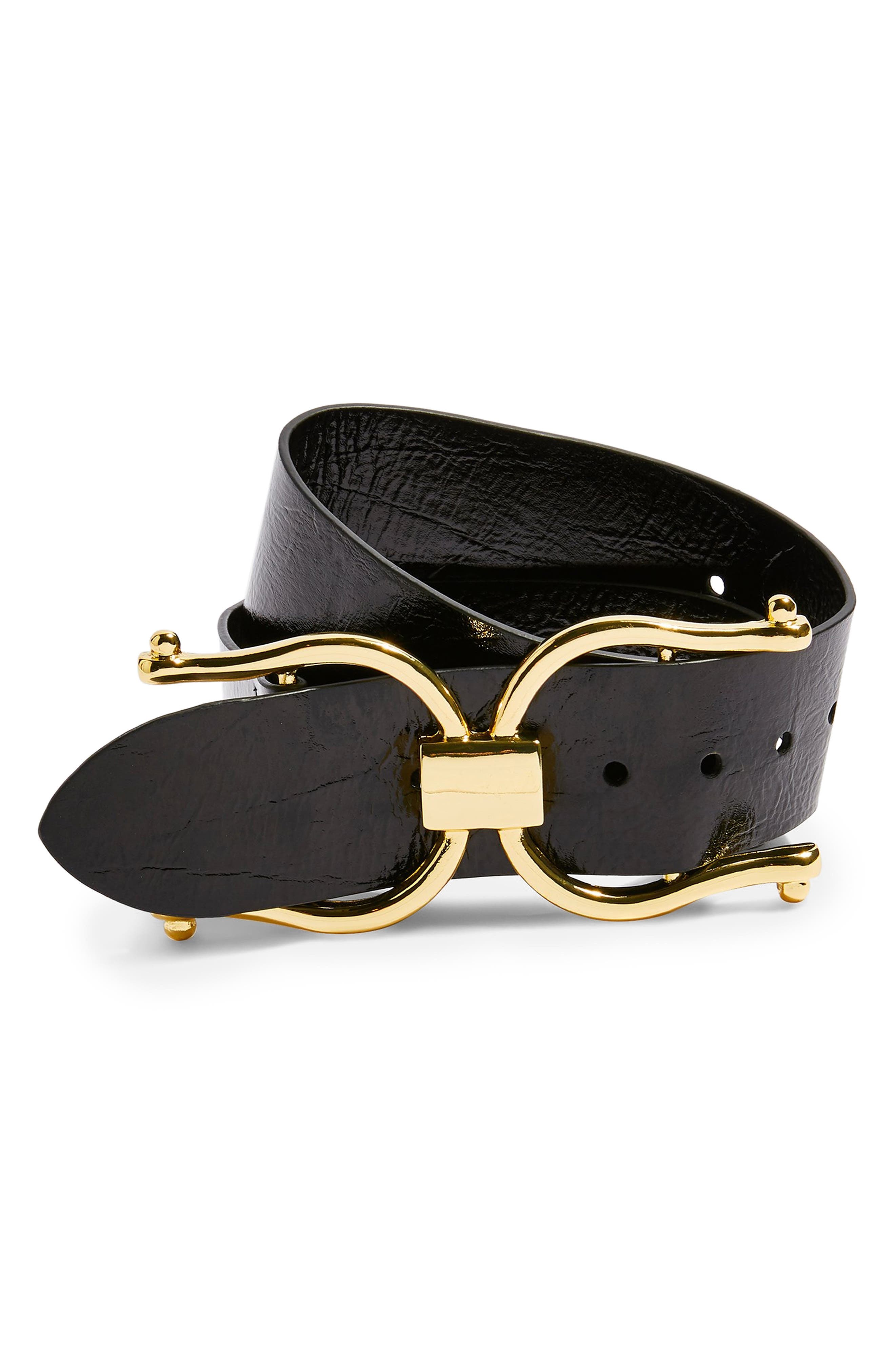 Topshop Wide Logo Belt, Black Multi