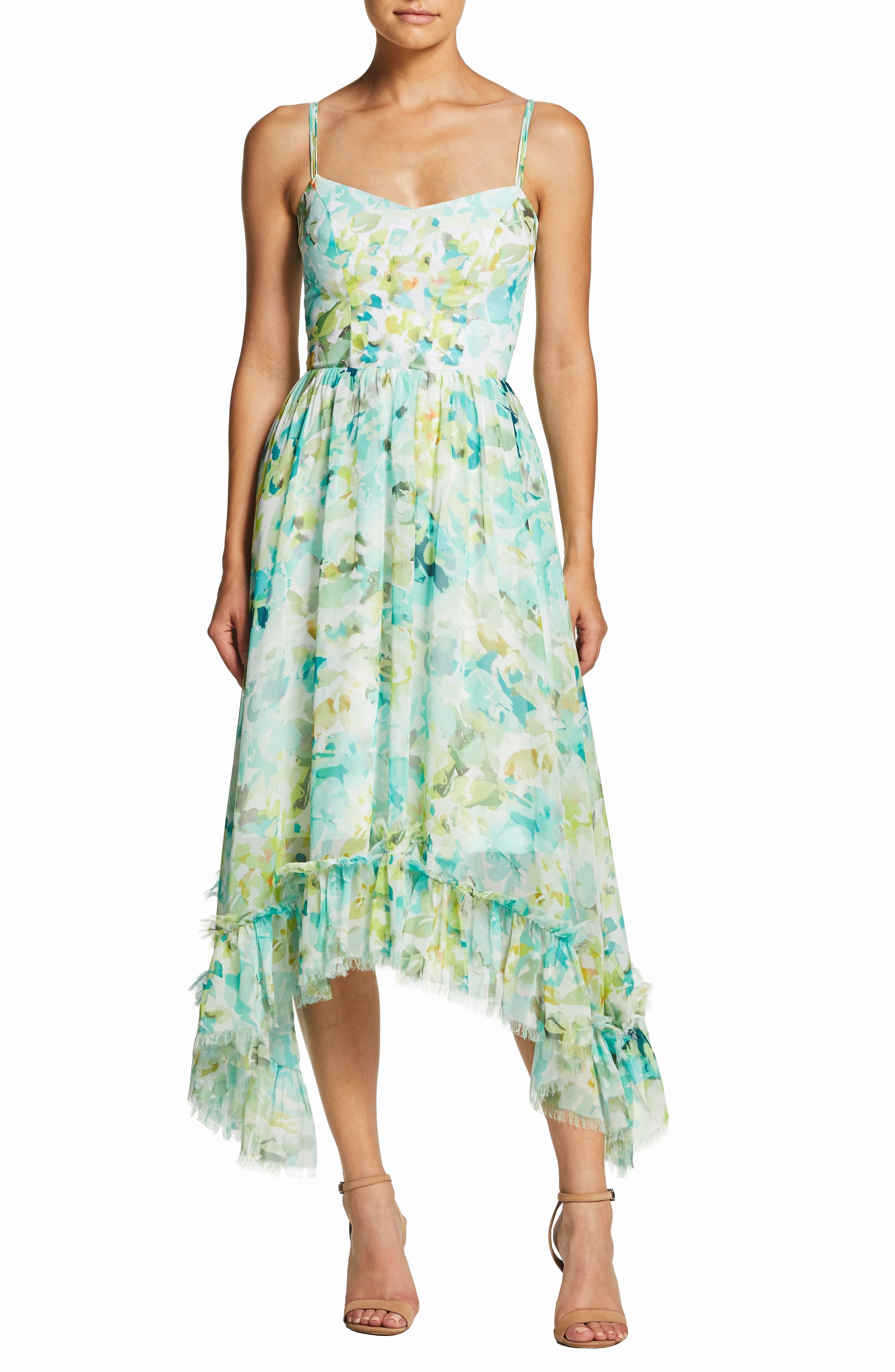 Dress The Population Judy Crescent Flounce Dress, Blue/green