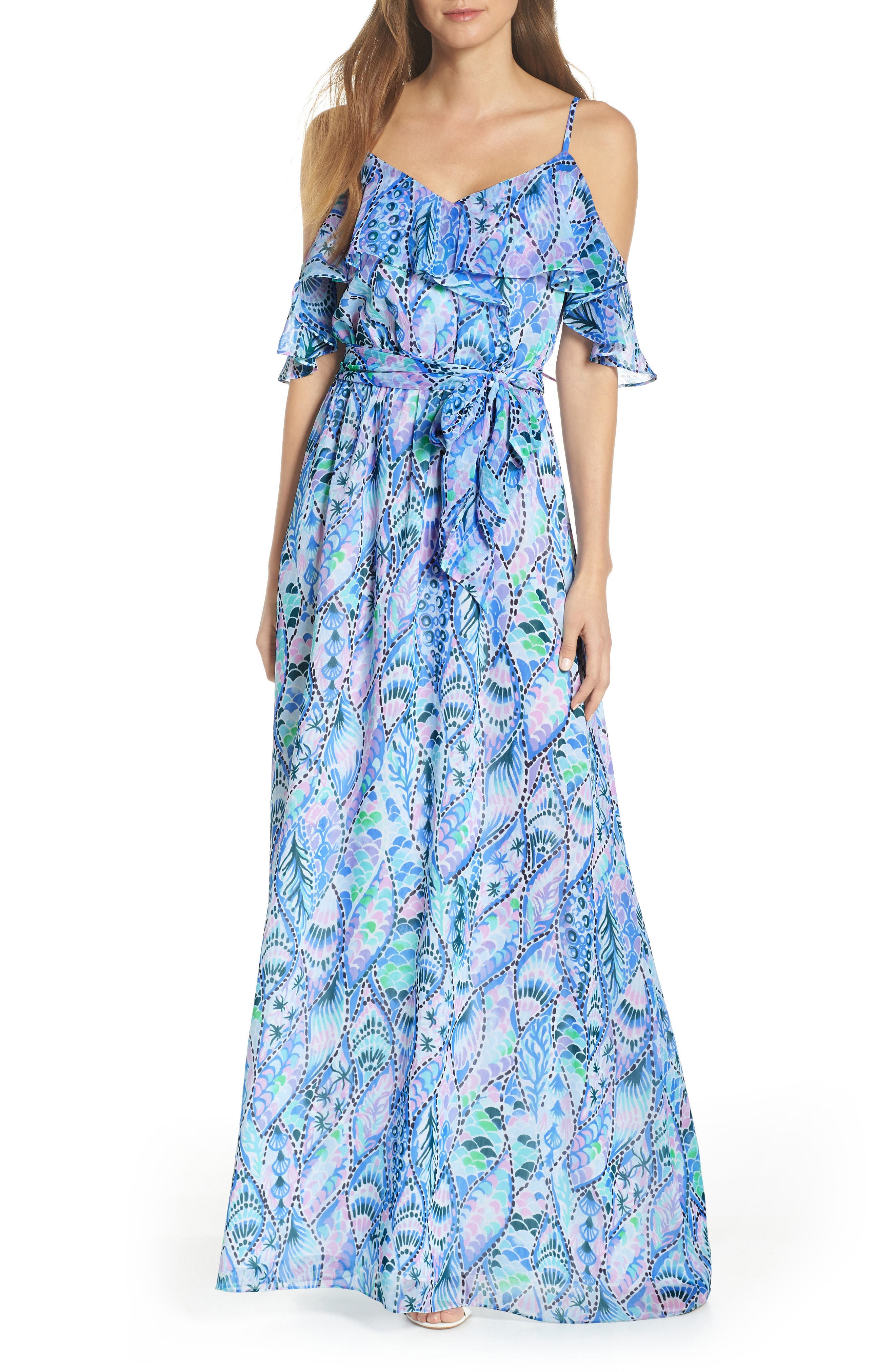 Lilly Pulitzer Zadi Cold Shoulder Maxi Dress, Blue/green