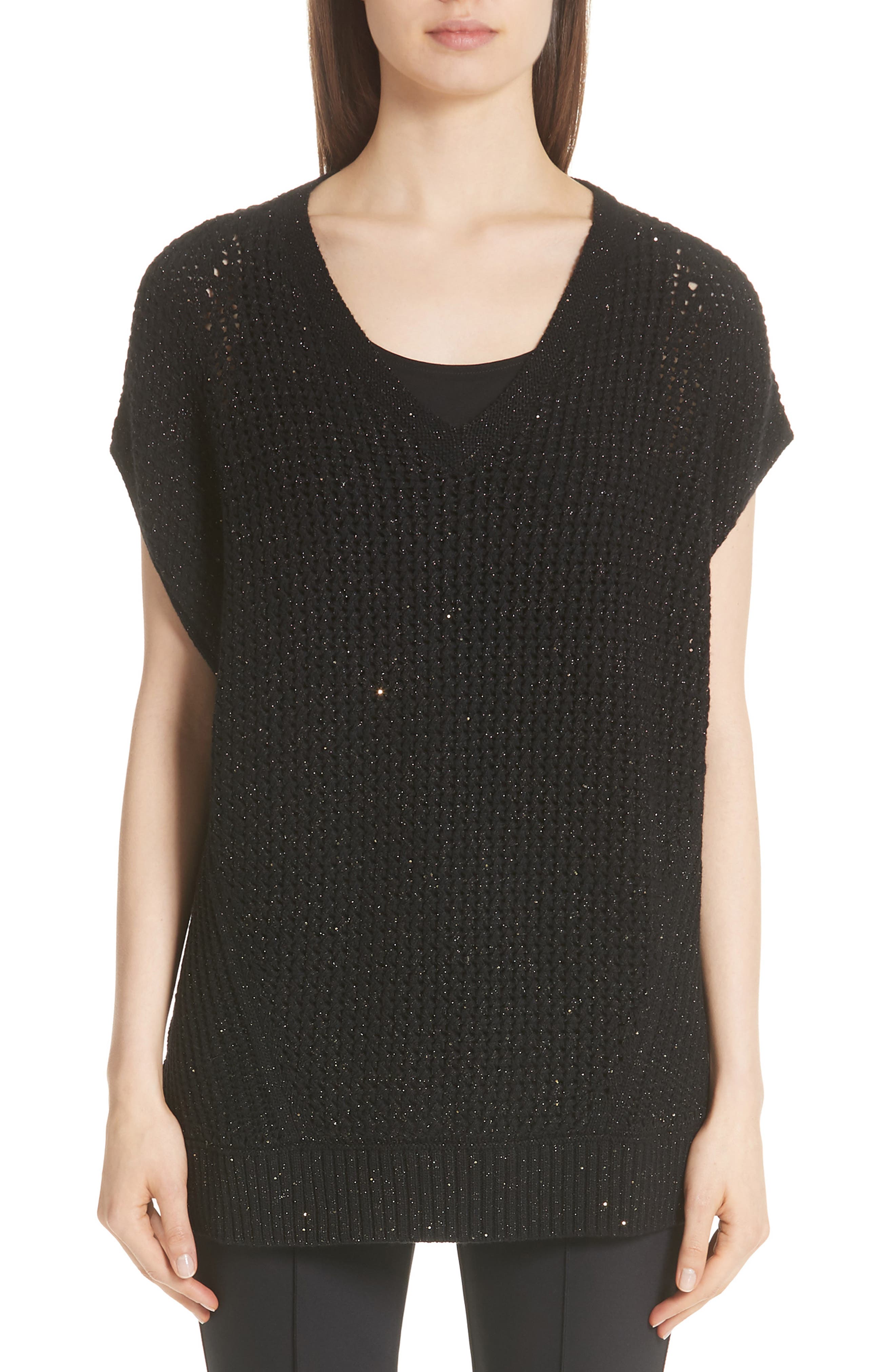 Lafayette 148 New York Metallic Wool, Silk & Cashmere Blend Sweater, Black
