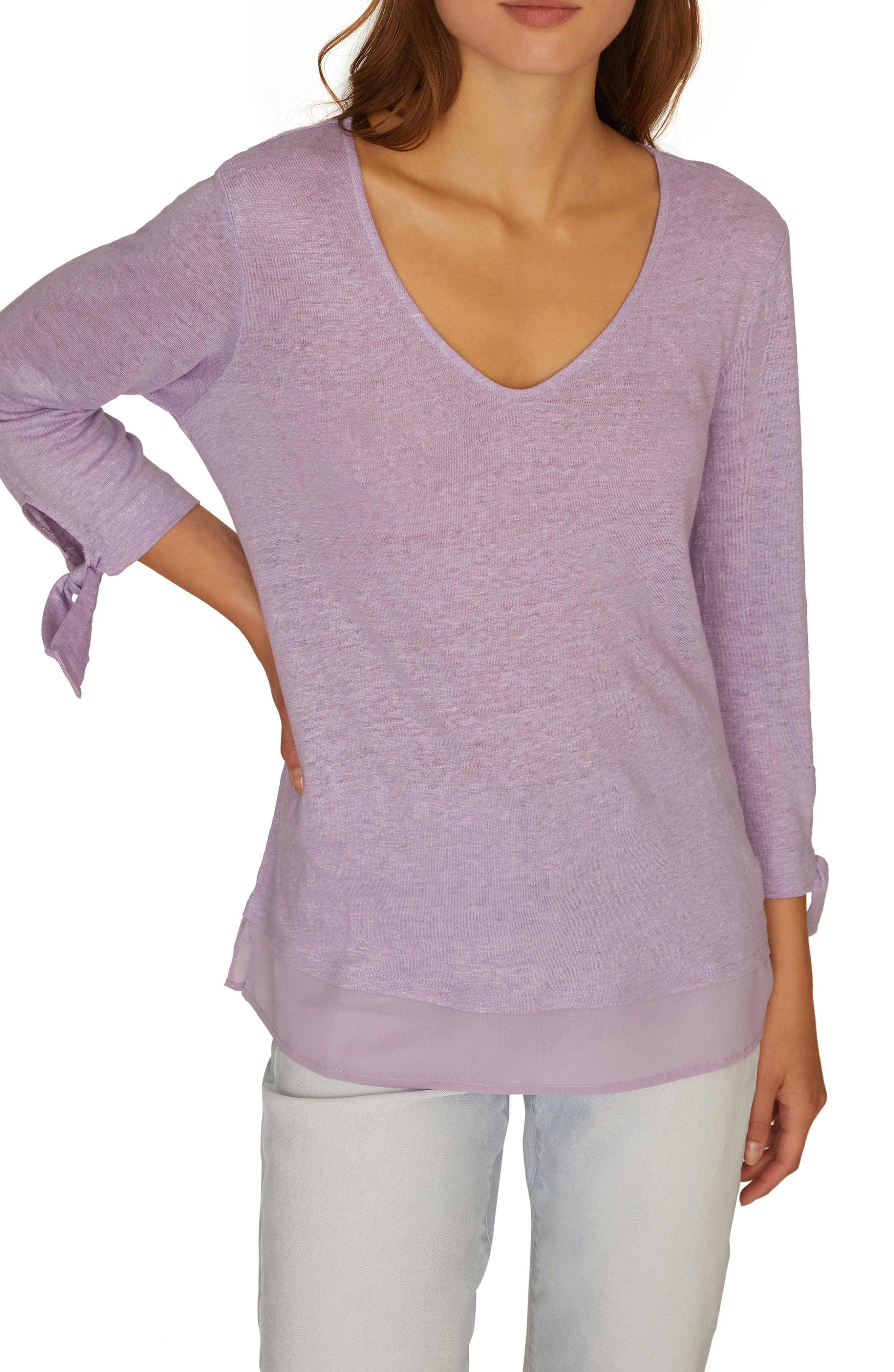 Sanctuary Sylvie Tiered Hem Linen Tee, Purple