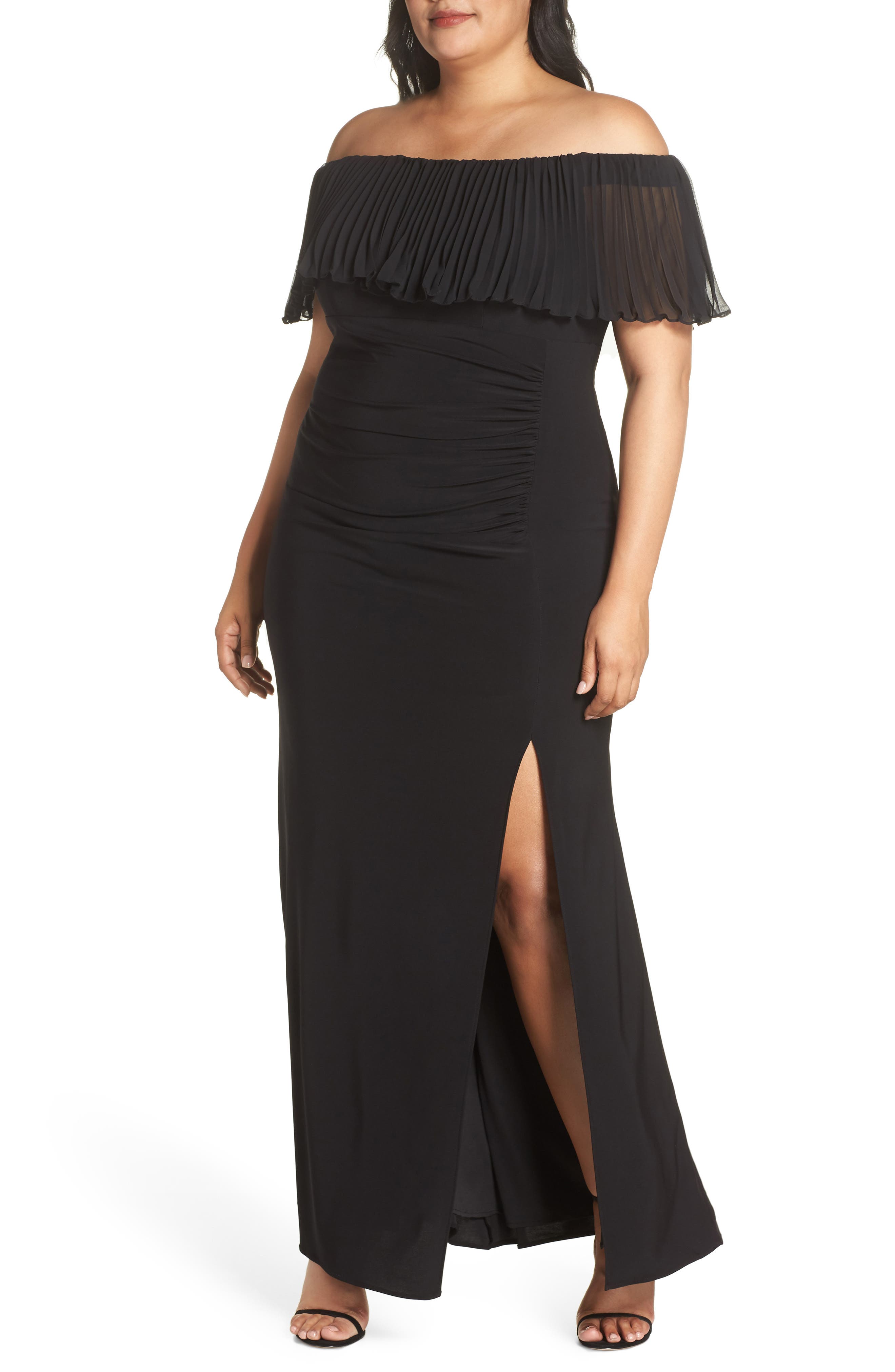 Plus Size Xscape Pleated Chiffon Popover Gown