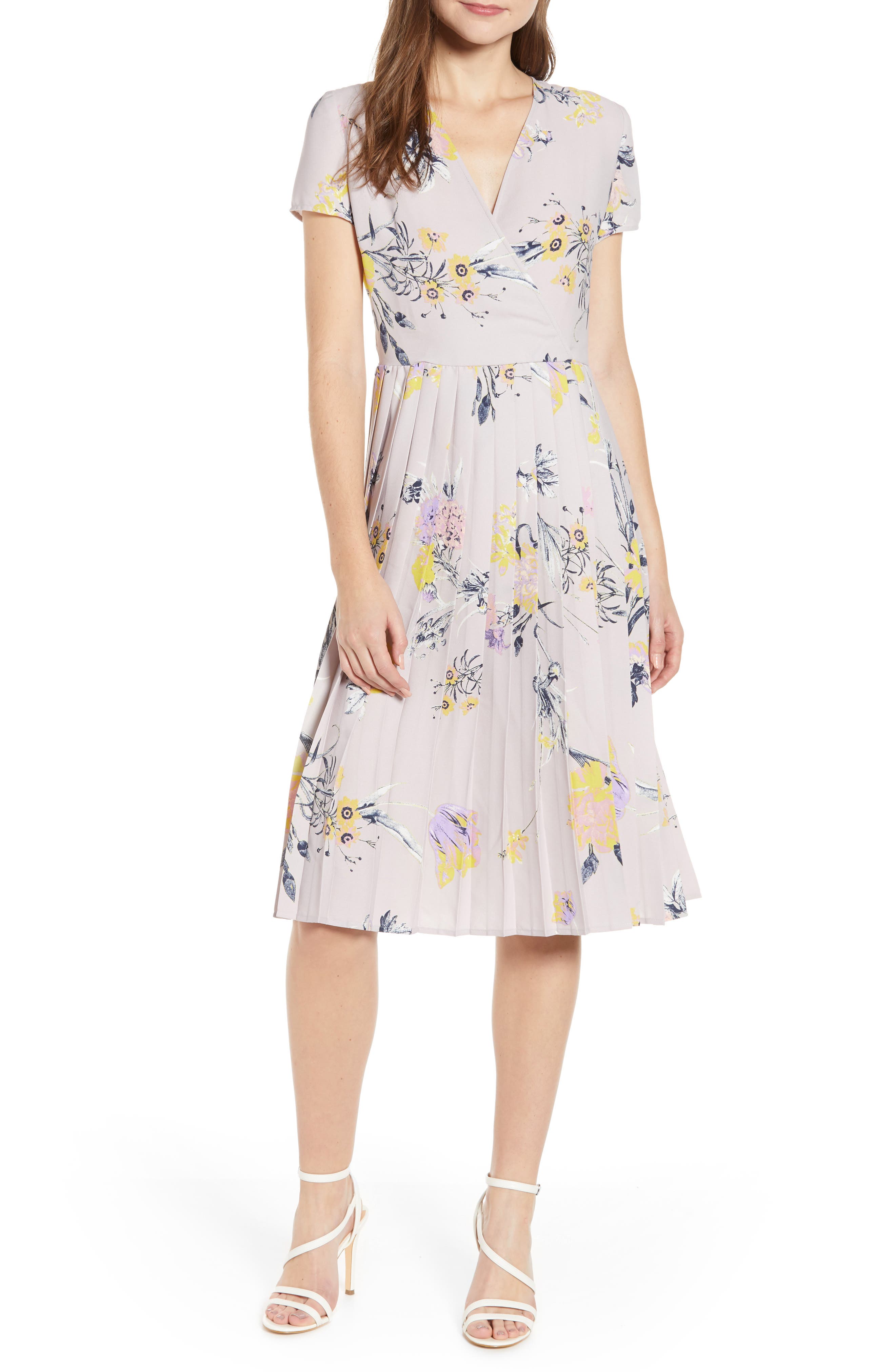 Leith Pleated Surplice Dress, Purple