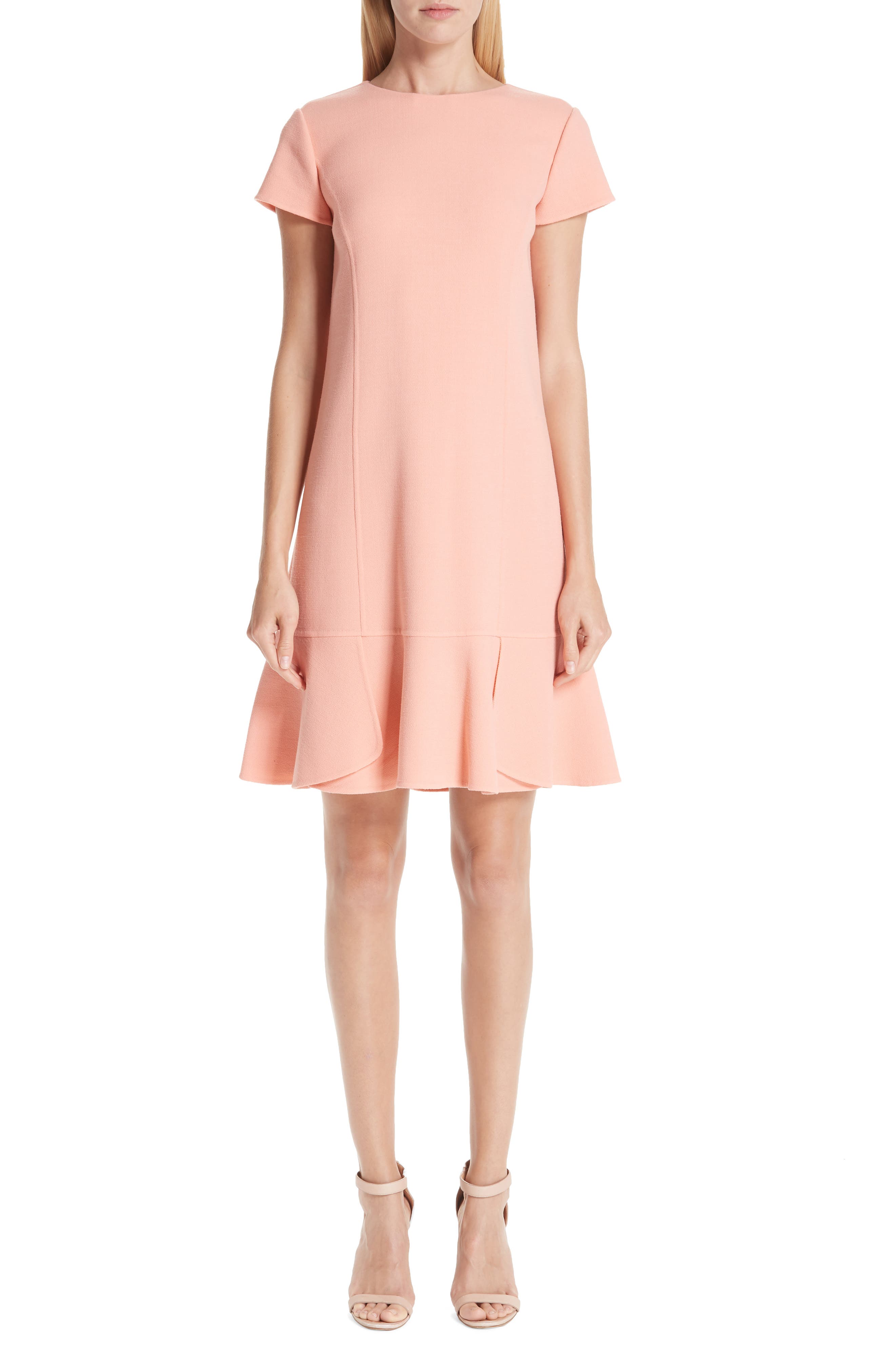 Oscar De La Renta Ruffle Hem Stretch Wool Shift Dress