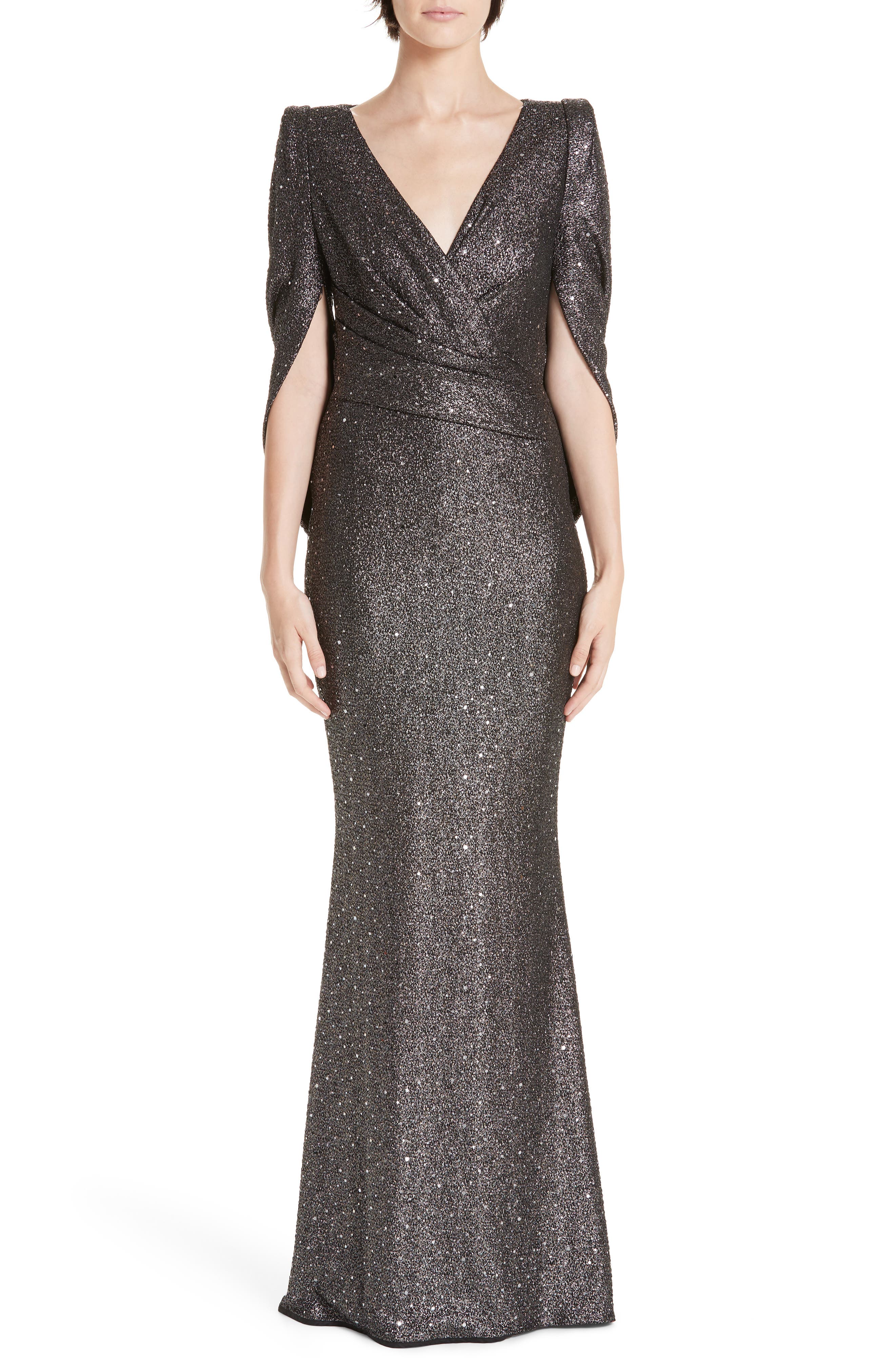 Talbot Runhof Sequined V-Neck Evening Dress