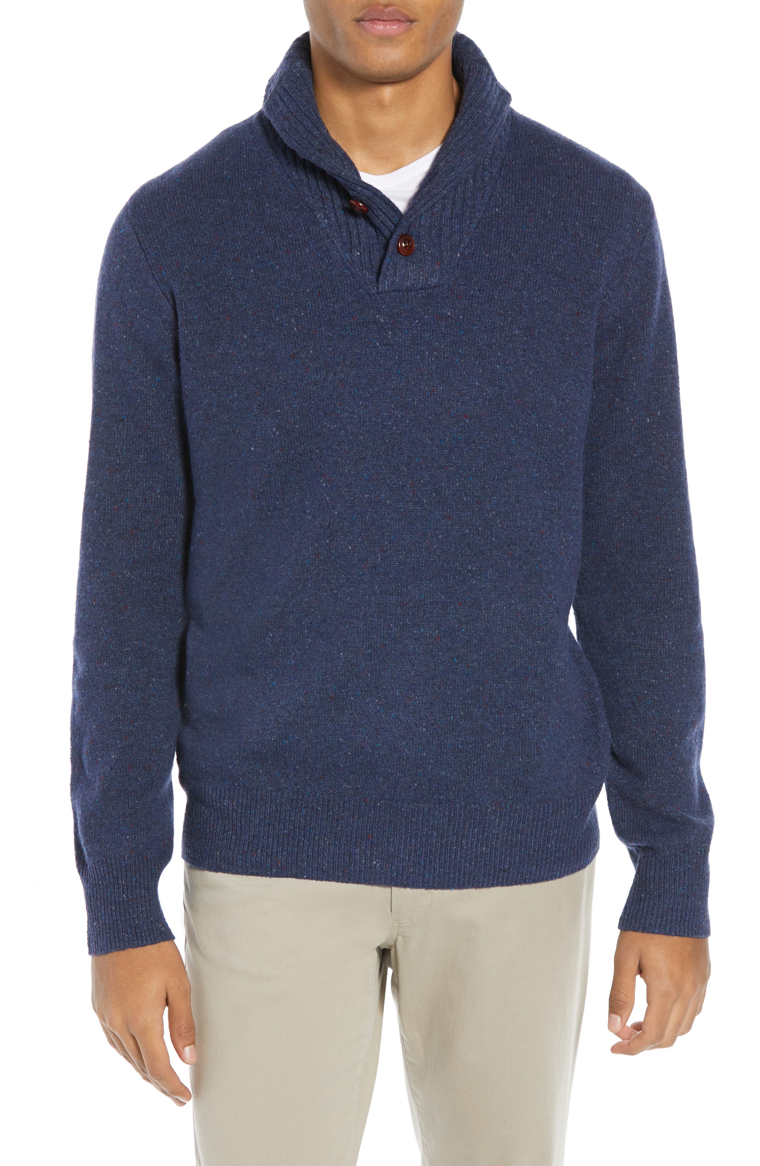 J.crew Rugged Merino Wool Blend Shawl Collar Pullover Sweater, Blue