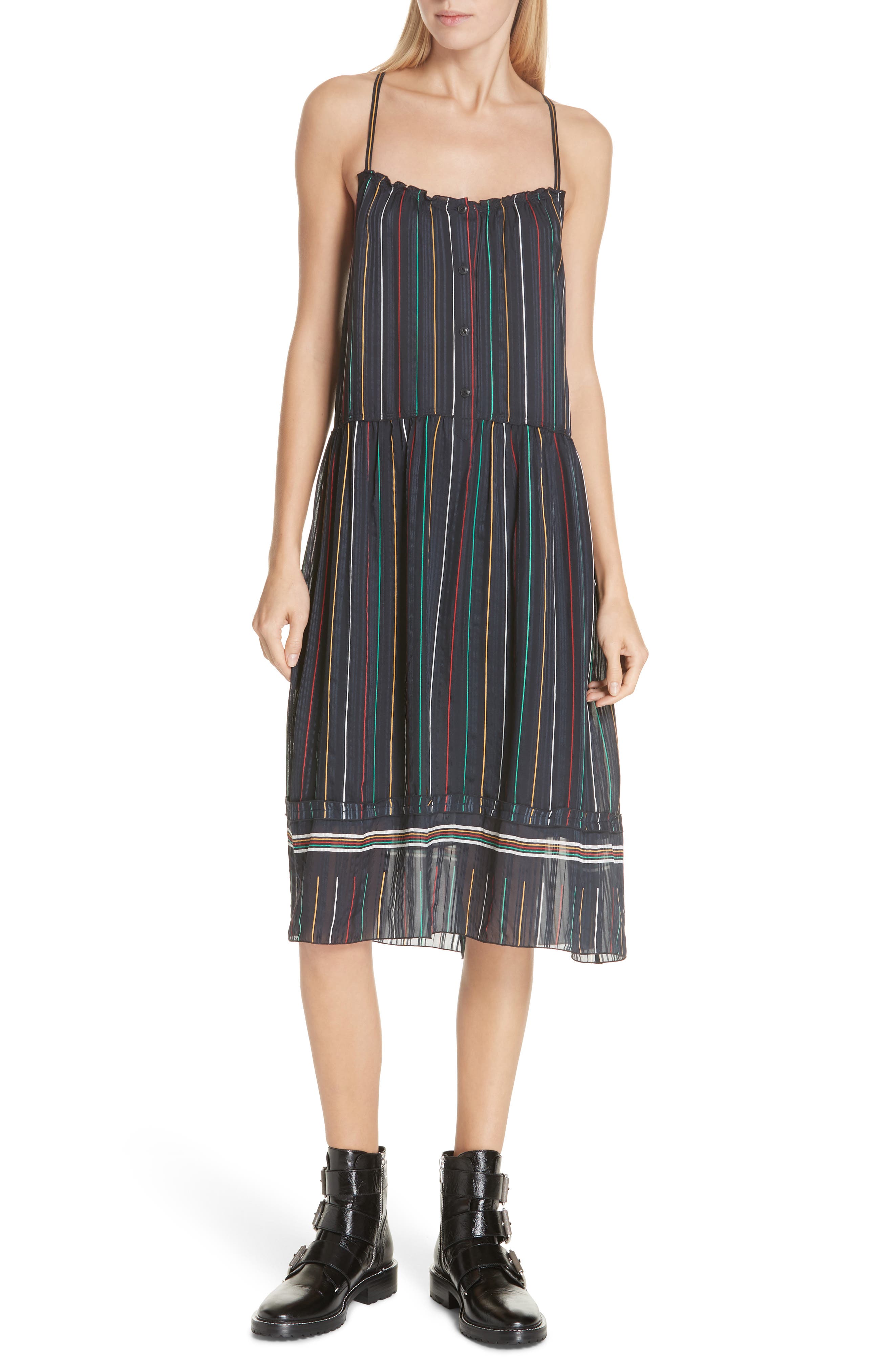 Rag & Bone Austin Stripe Silk Midi Dress, Black