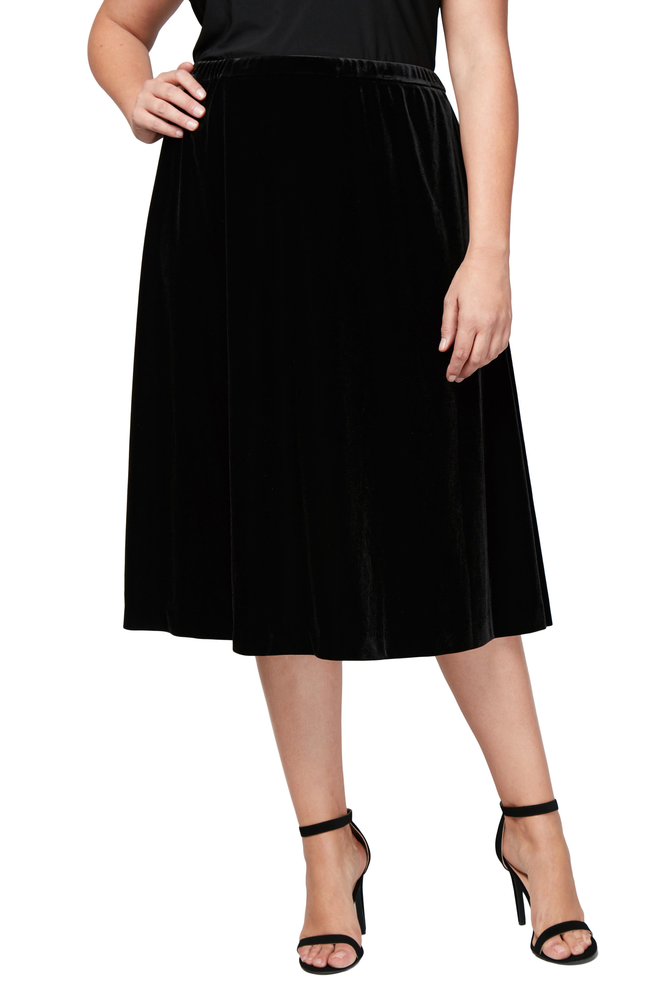 Plus Size Alex Evenings Velvet Skirt, Black