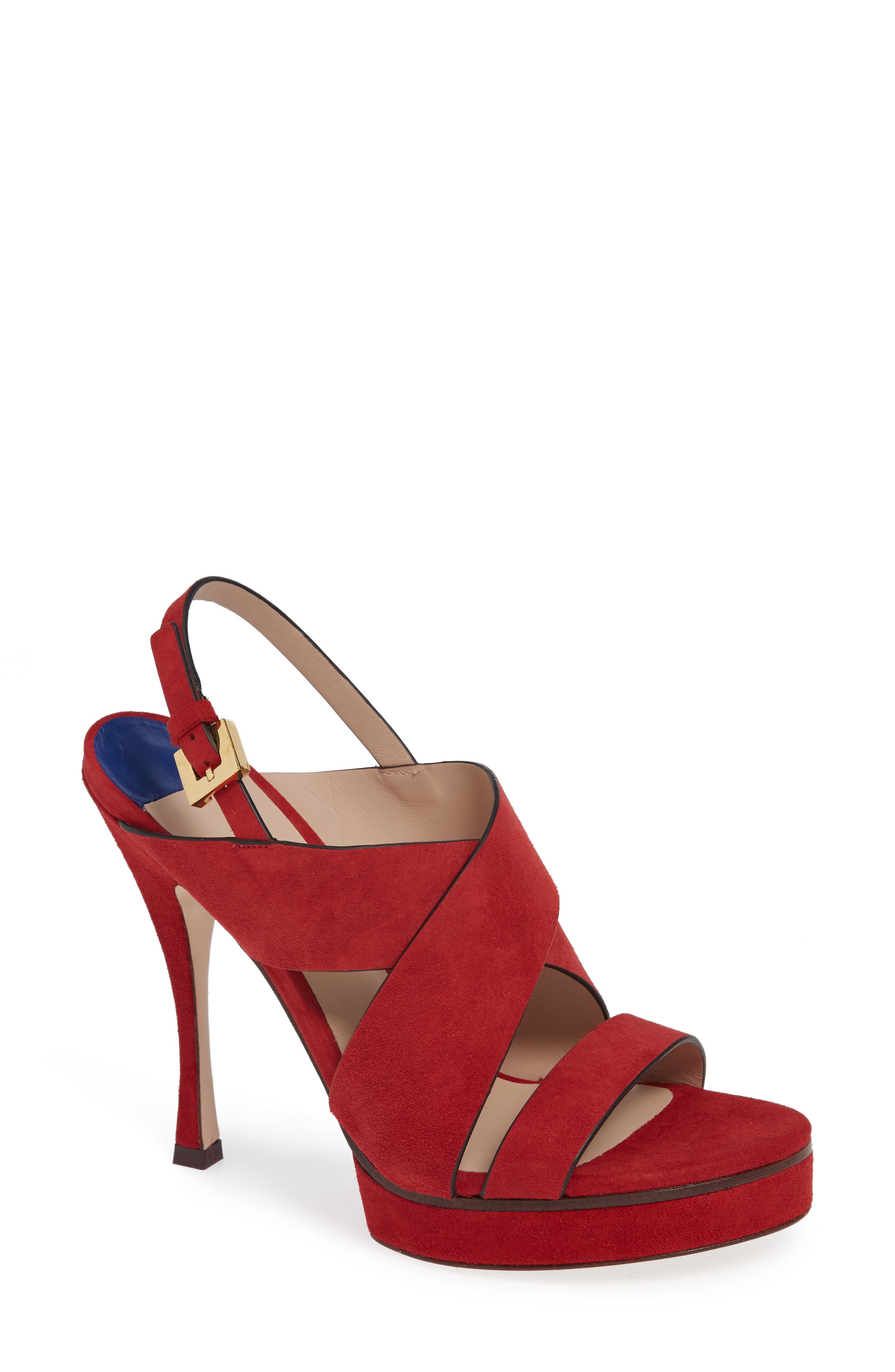 Stuart Weitzman Hester Cross Strap Sandal- Red