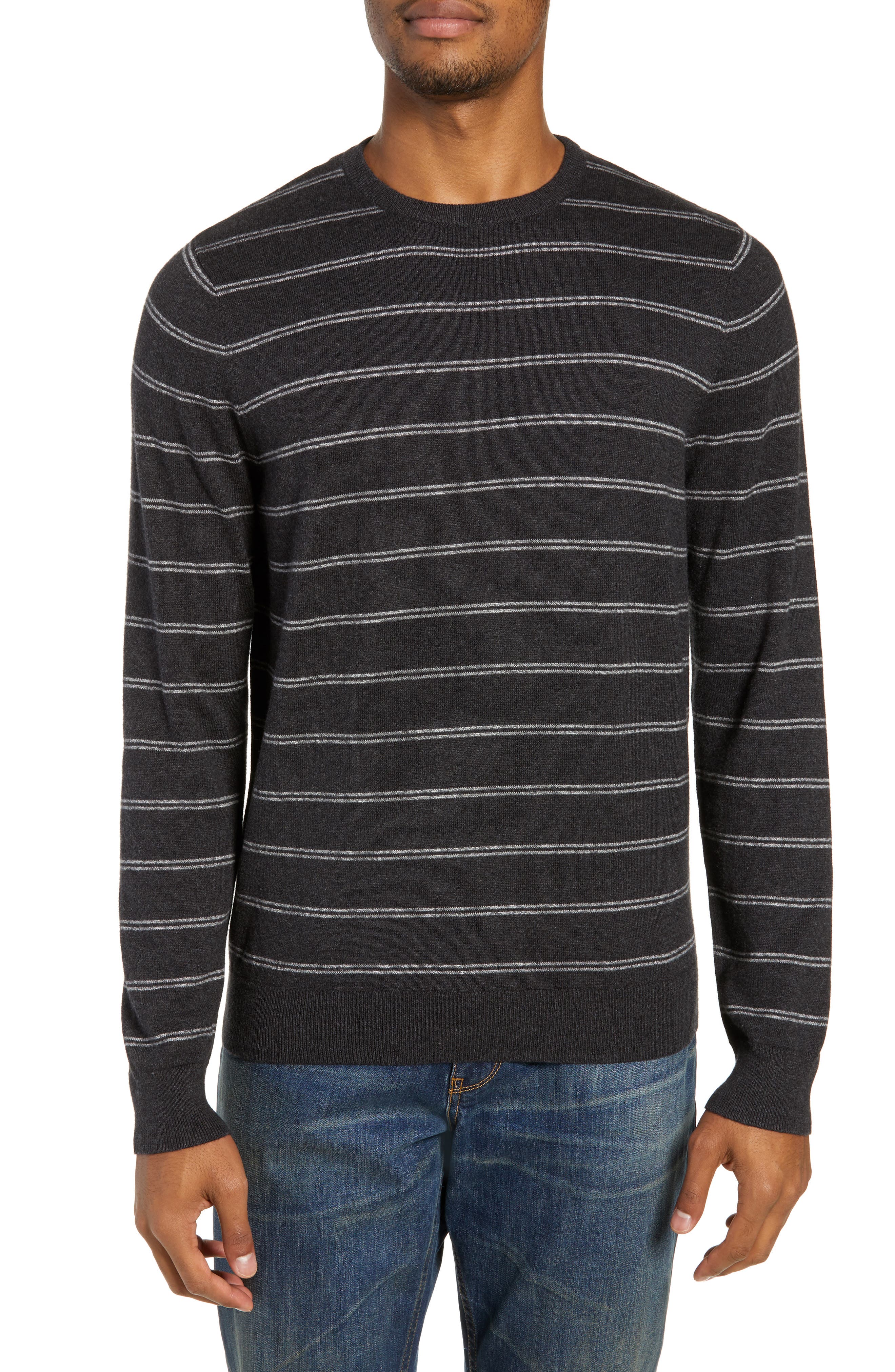 Nordstrom Shop Regular Fit Stripe Cotton & Cashmere Sweater, Grey