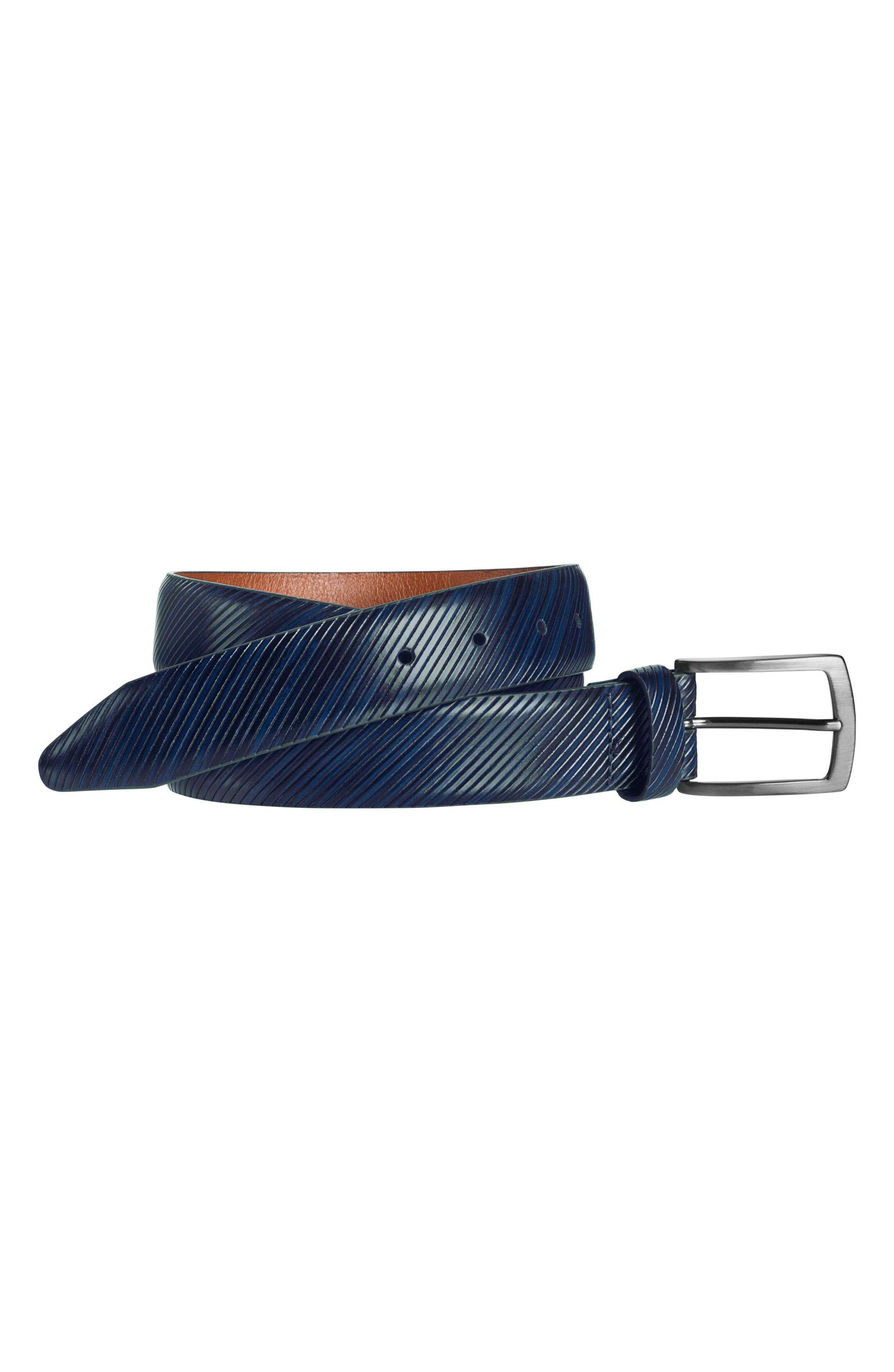 Johnston & Murphy Diagonal Embossed Leather Belt