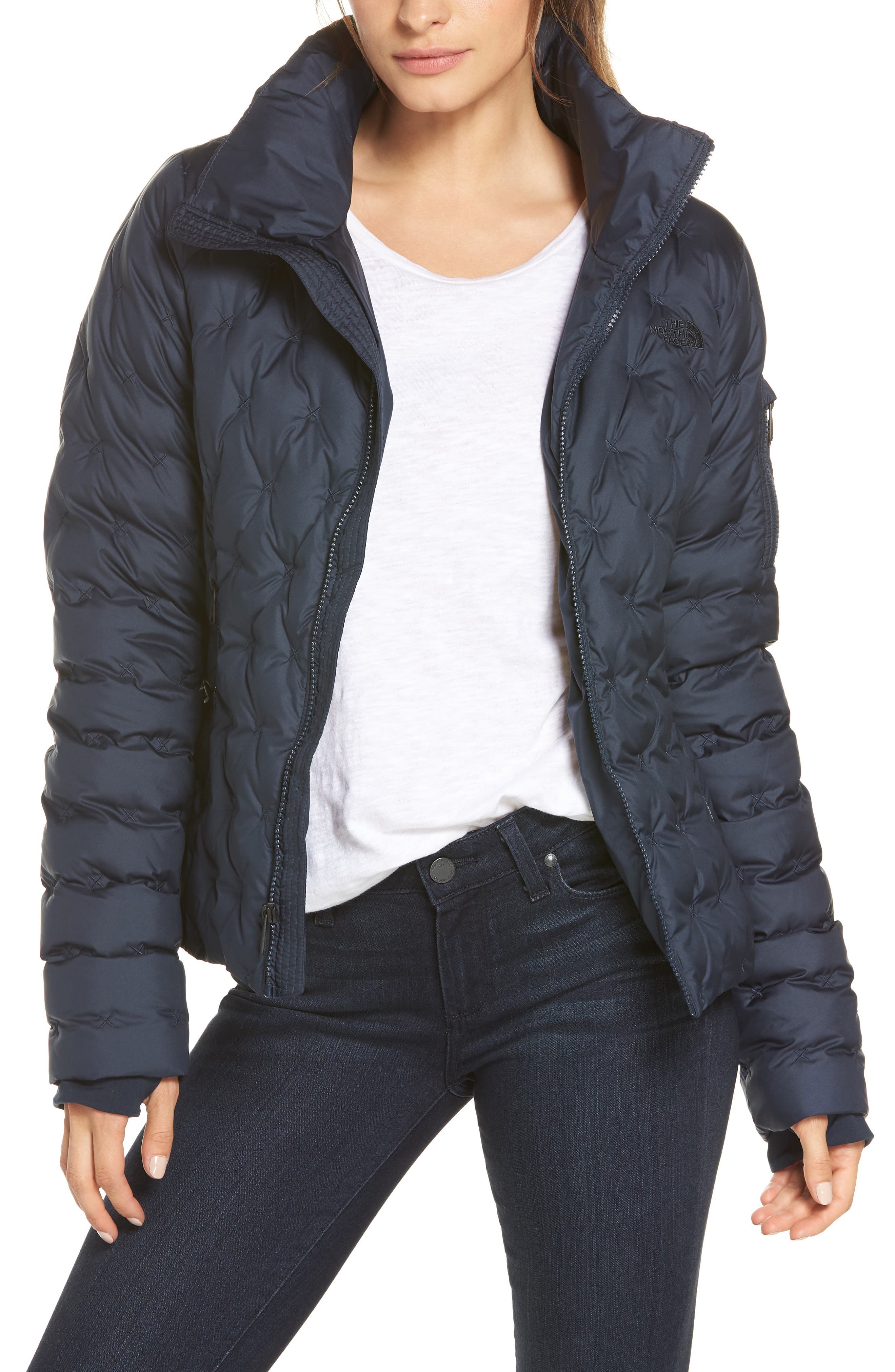 The North Face Holladown Water Repellent 550-Fill Power Down Crop Jacket, Blue