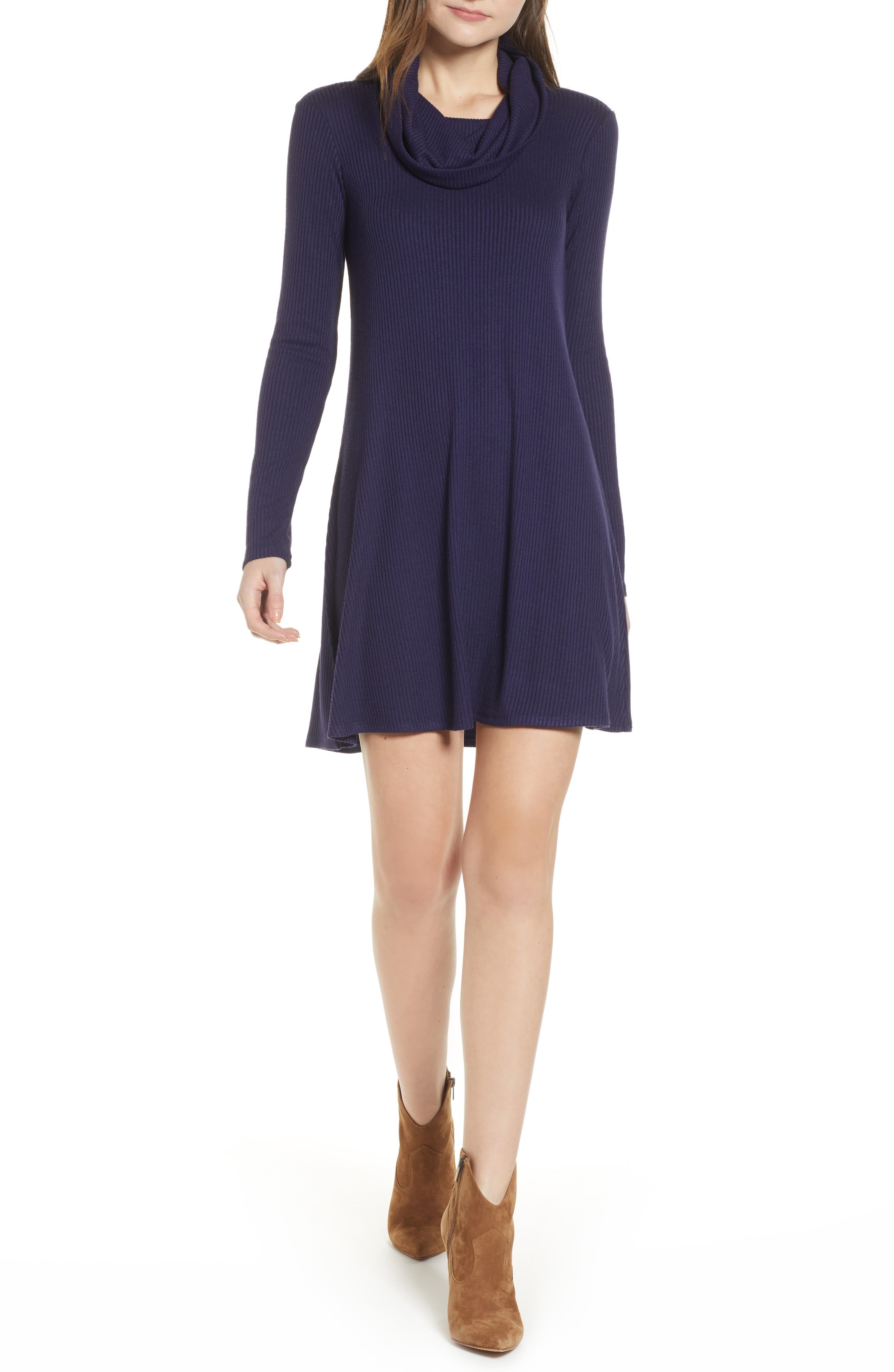 Socialite Maddie Cowl Neck Swing Dress, Blue