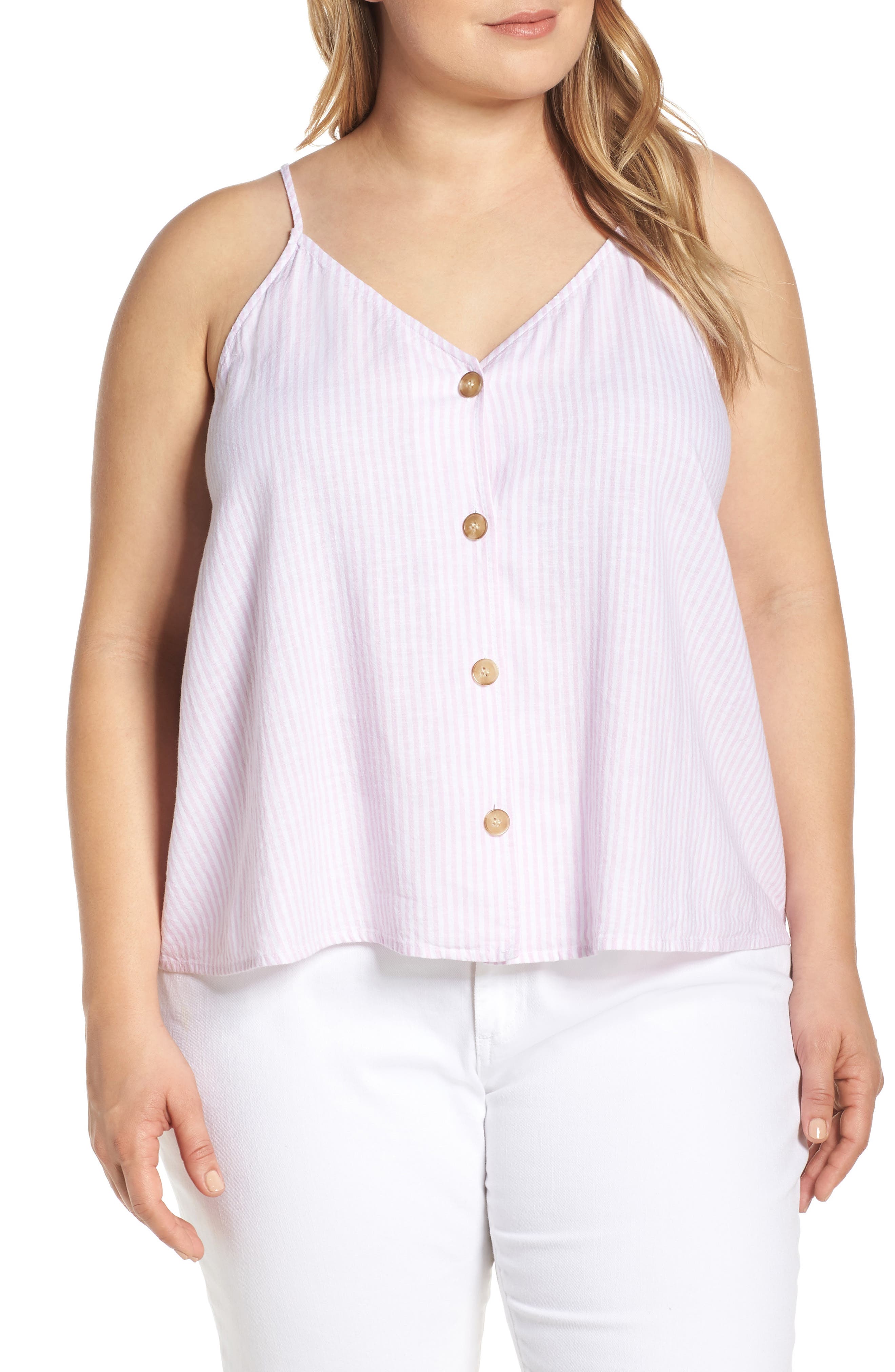 Plus Size Bp. Button Front Linen Blend Camisole Top, Pink