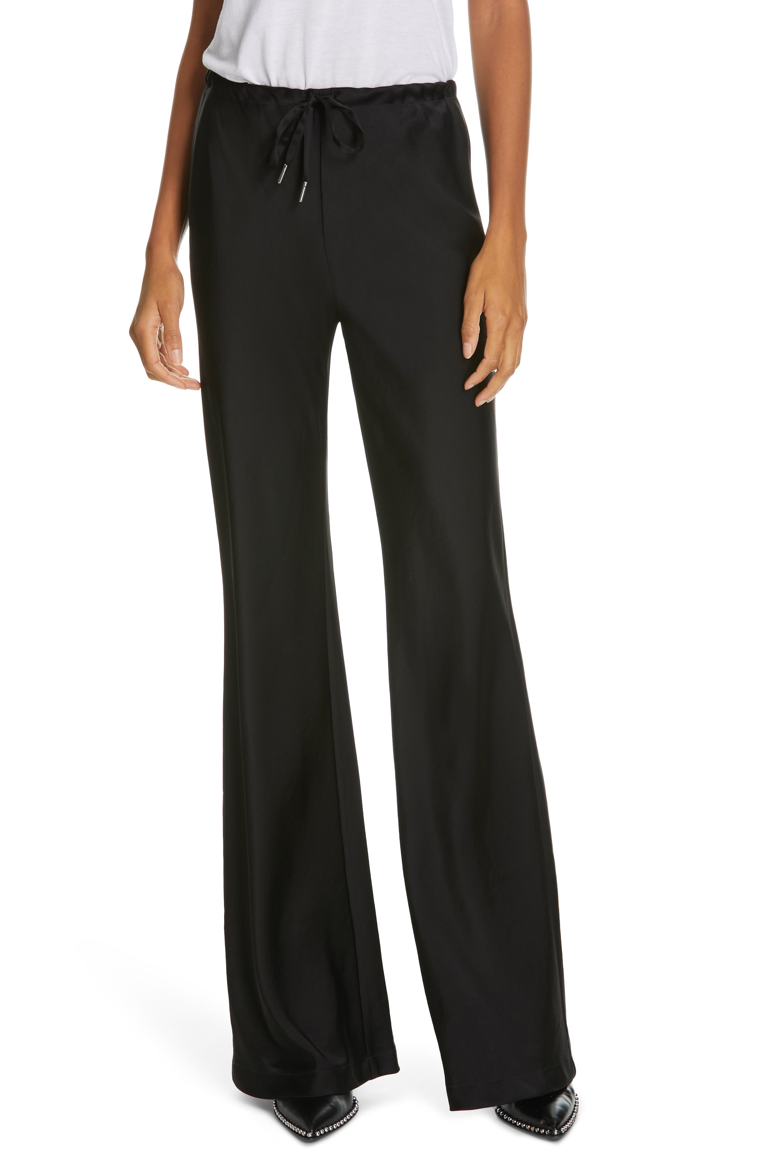 Alexanderwang.t Wash & Go Drawstring Waist Flare Pants, Black