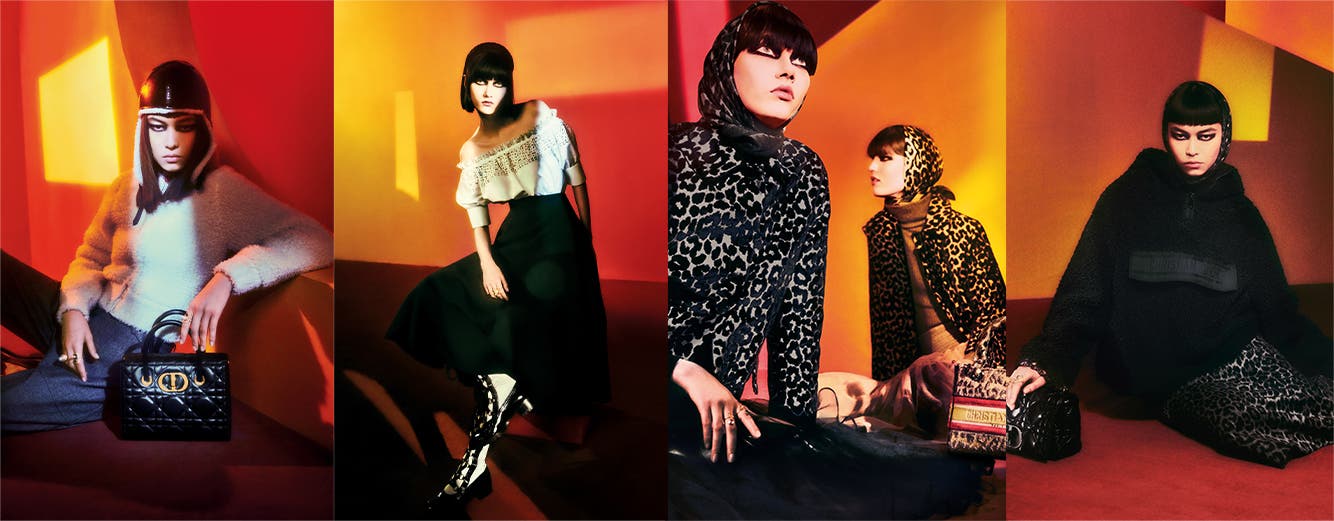 Women wearing Dior clothing, shoes and accessories.