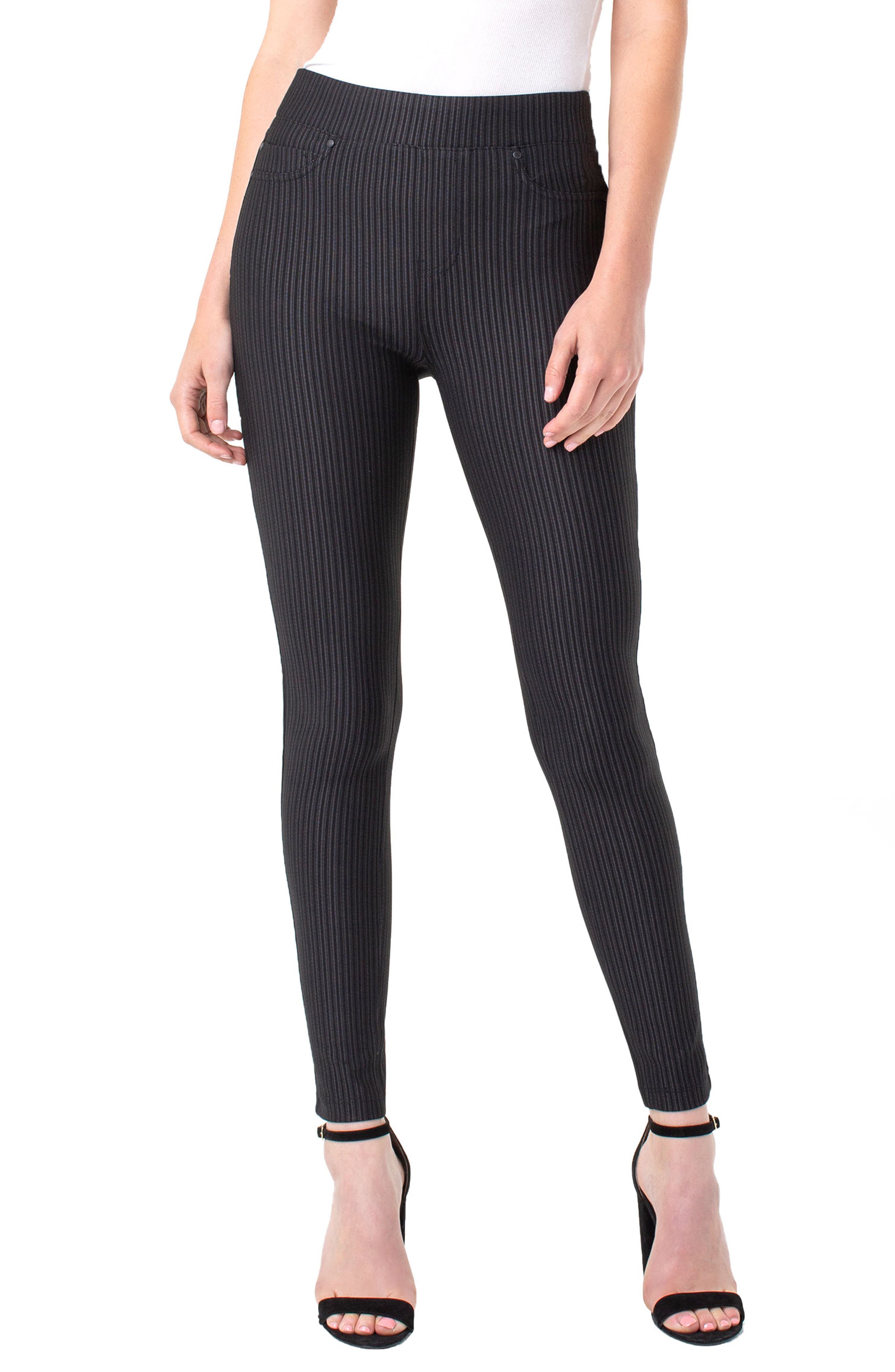 Liverpool Sienna Tonal Stripe Pull-On Leggings, Black